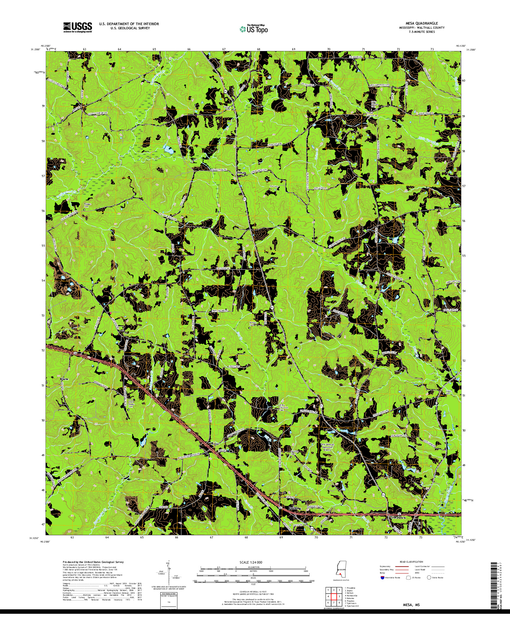 USGS US TOPO 7.5-MINUTE MAP FOR MESA, MS 2018