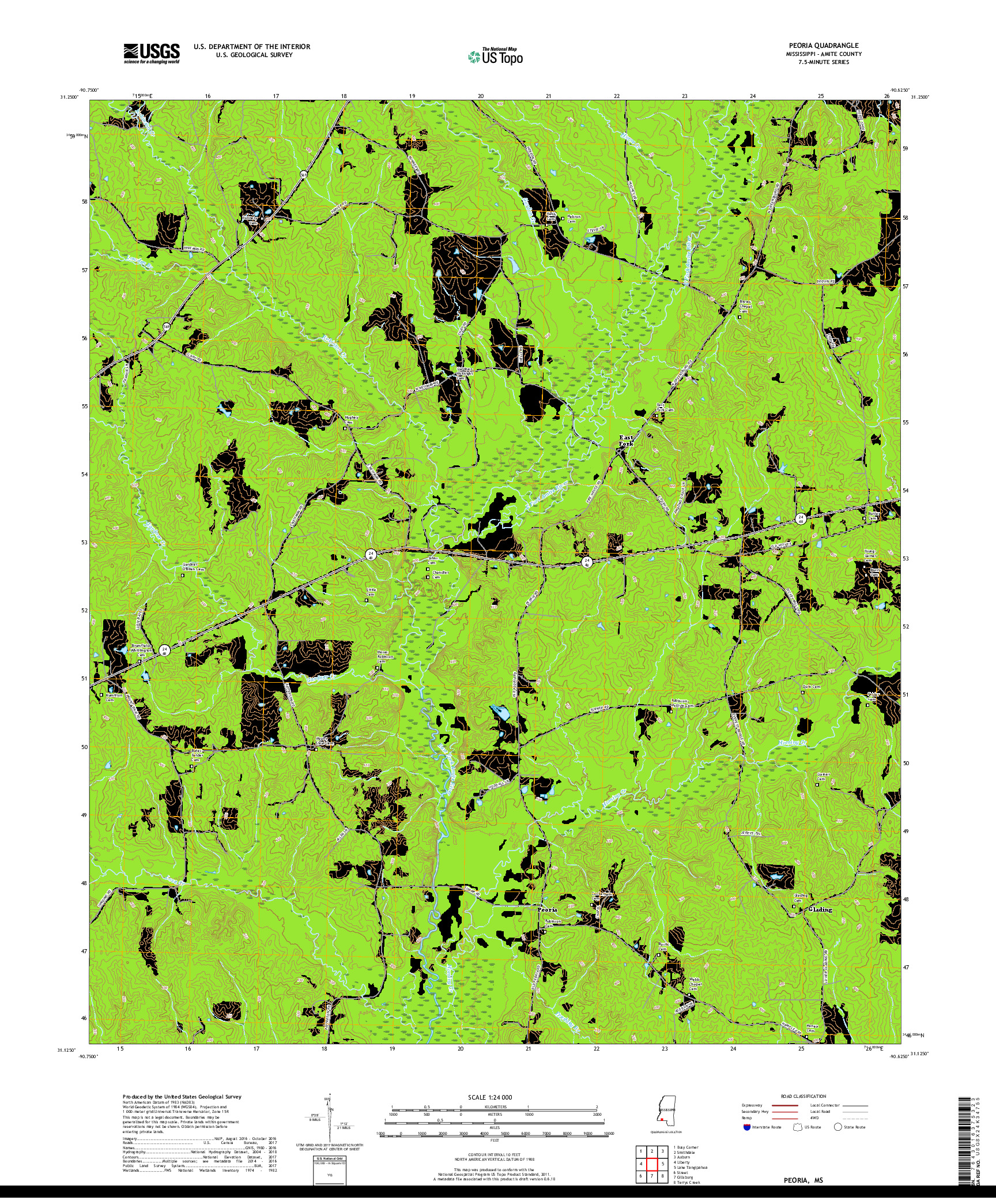 USGS US TOPO 7.5-MINUTE MAP FOR PEORIA, MS 2018