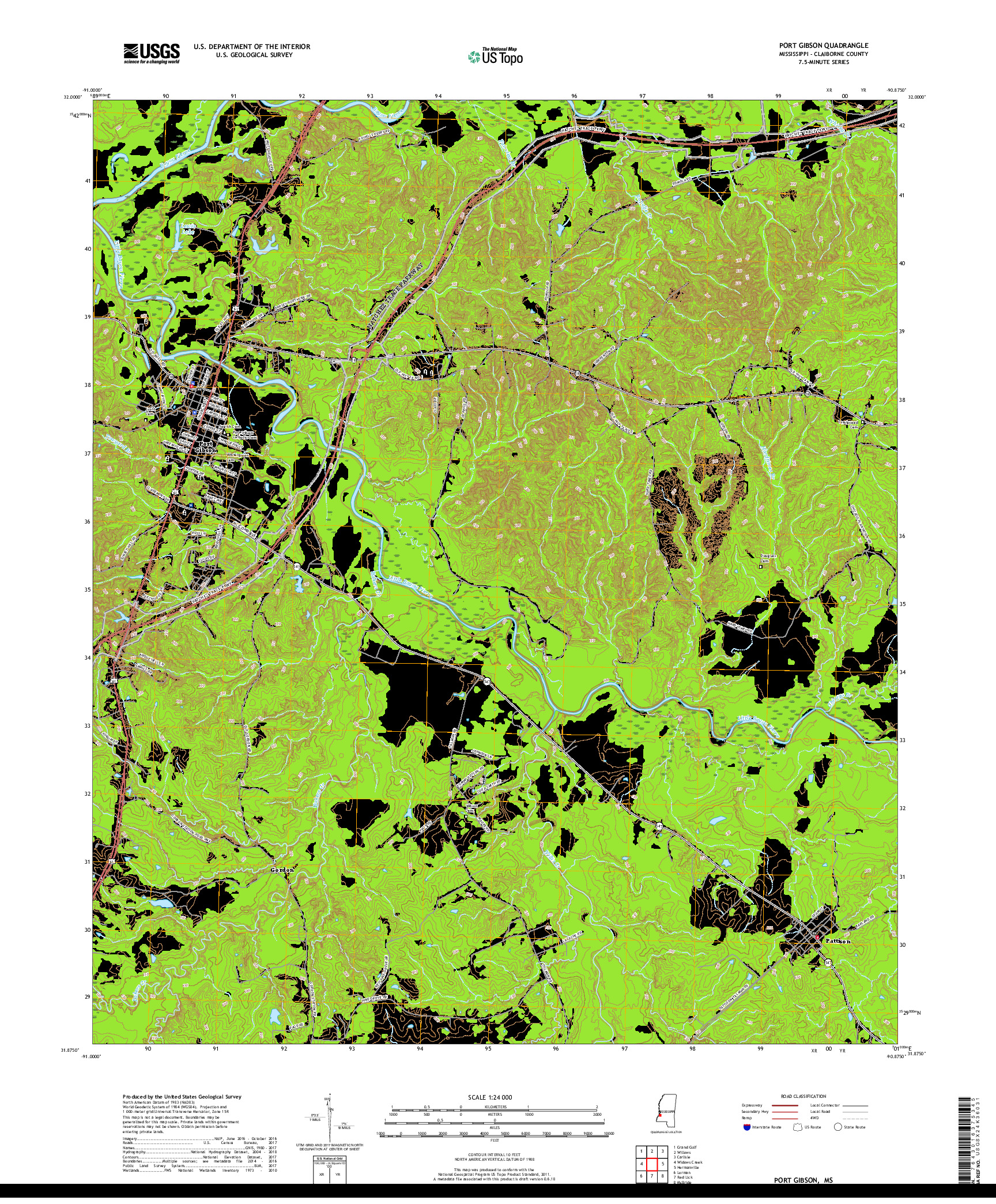 USGS US TOPO 7.5-MINUTE MAP FOR PORT GIBSON, MS 2018