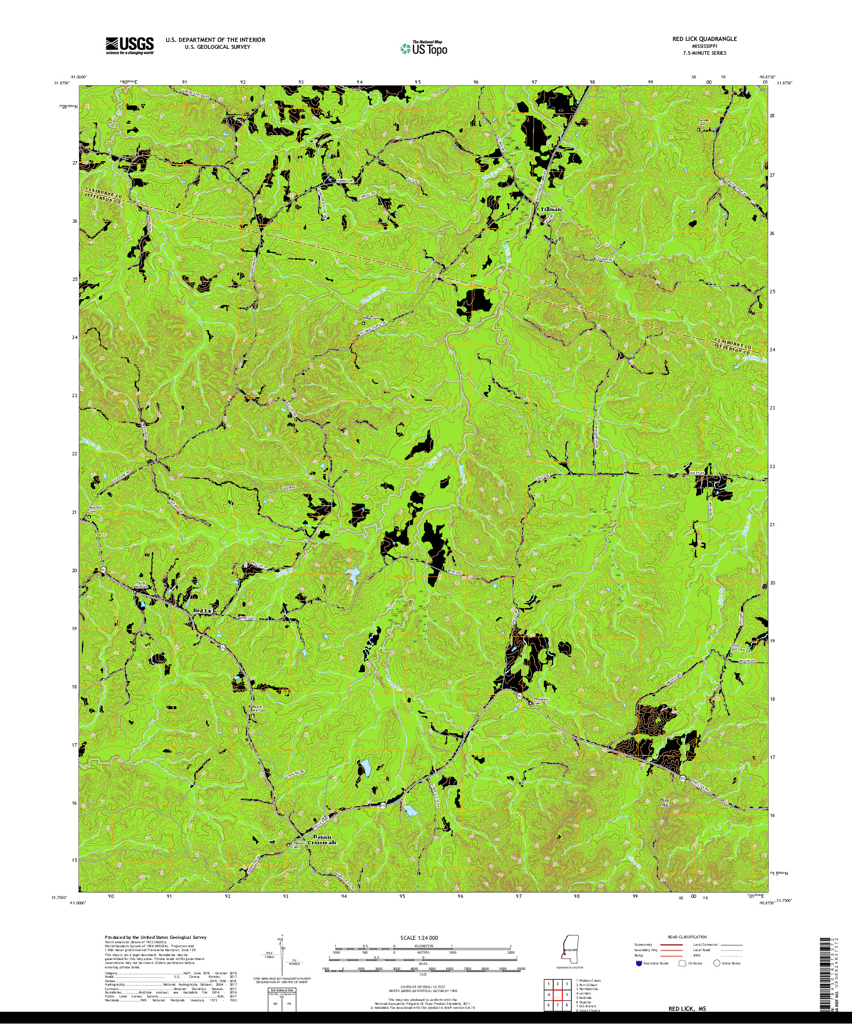 USGS US TOPO 7.5-MINUTE MAP FOR RED LICK, MS 2018