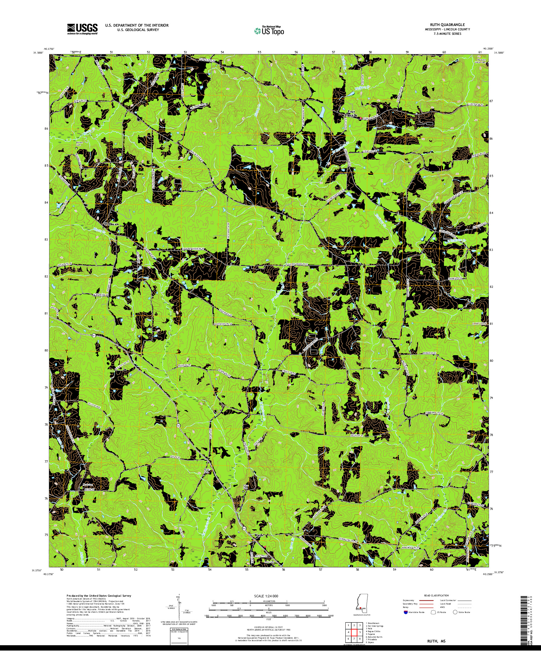 USGS US TOPO 7.5-MINUTE MAP FOR RUTH, MS 2018