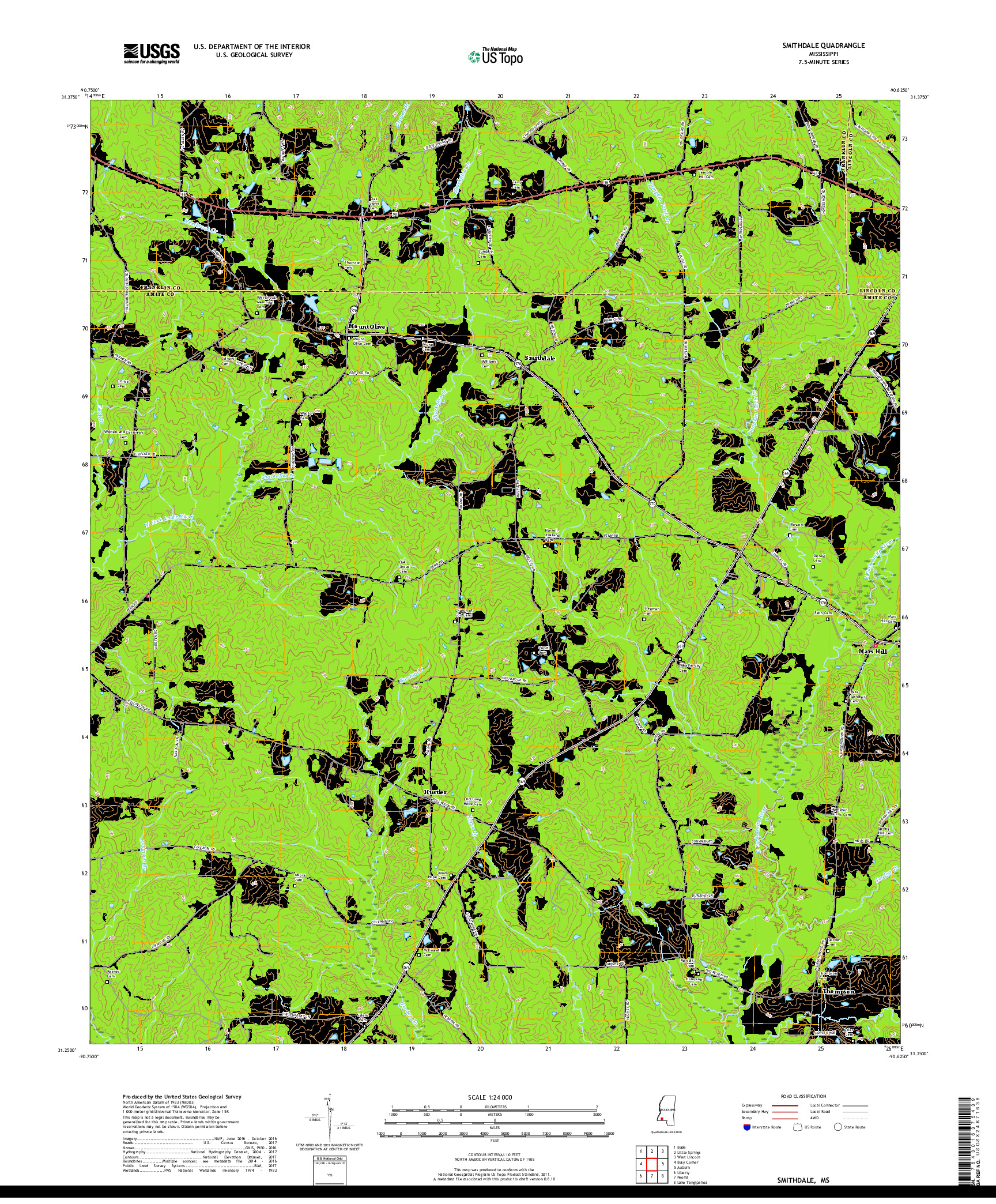 USGS US TOPO 7.5-MINUTE MAP FOR SMITHDALE, MS 2018