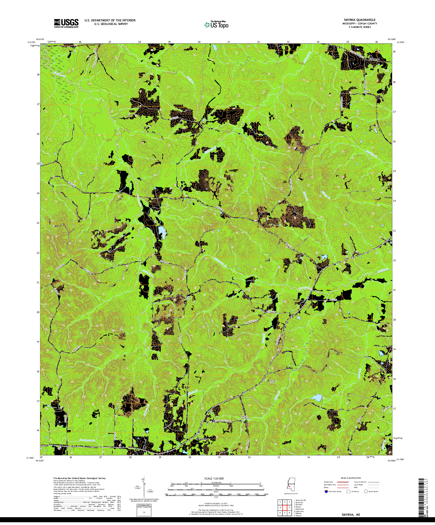 USGS US TOPO 7.5-MINUTE MAP FOR SMYRNA, MS 2018