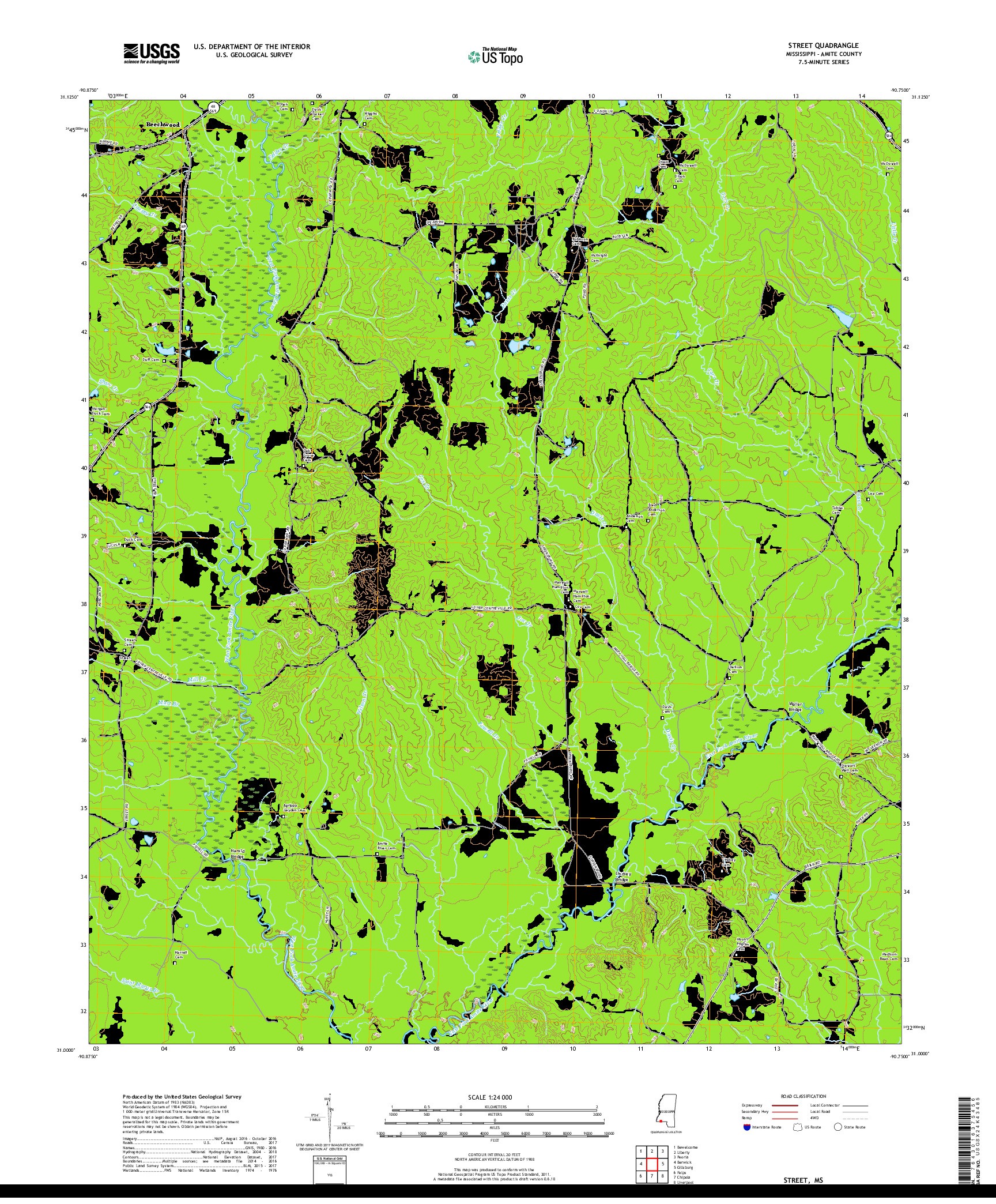 USGS US TOPO 7.5-MINUTE MAP FOR STREET, MS 2018