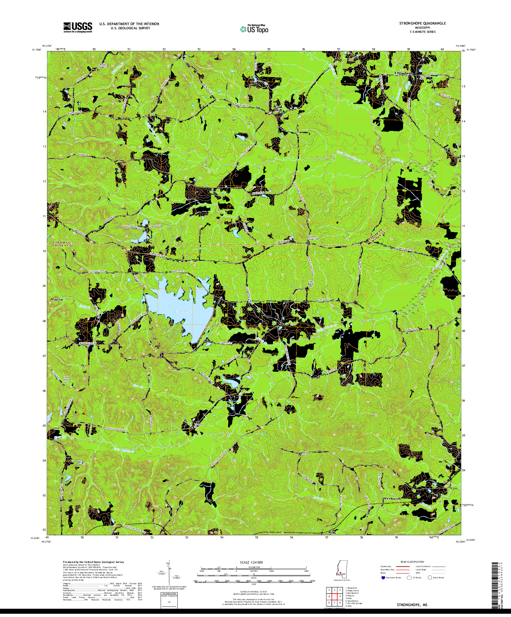 USGS US TOPO 7.5-MINUTE MAP FOR STRONGHOPE, MS 2018