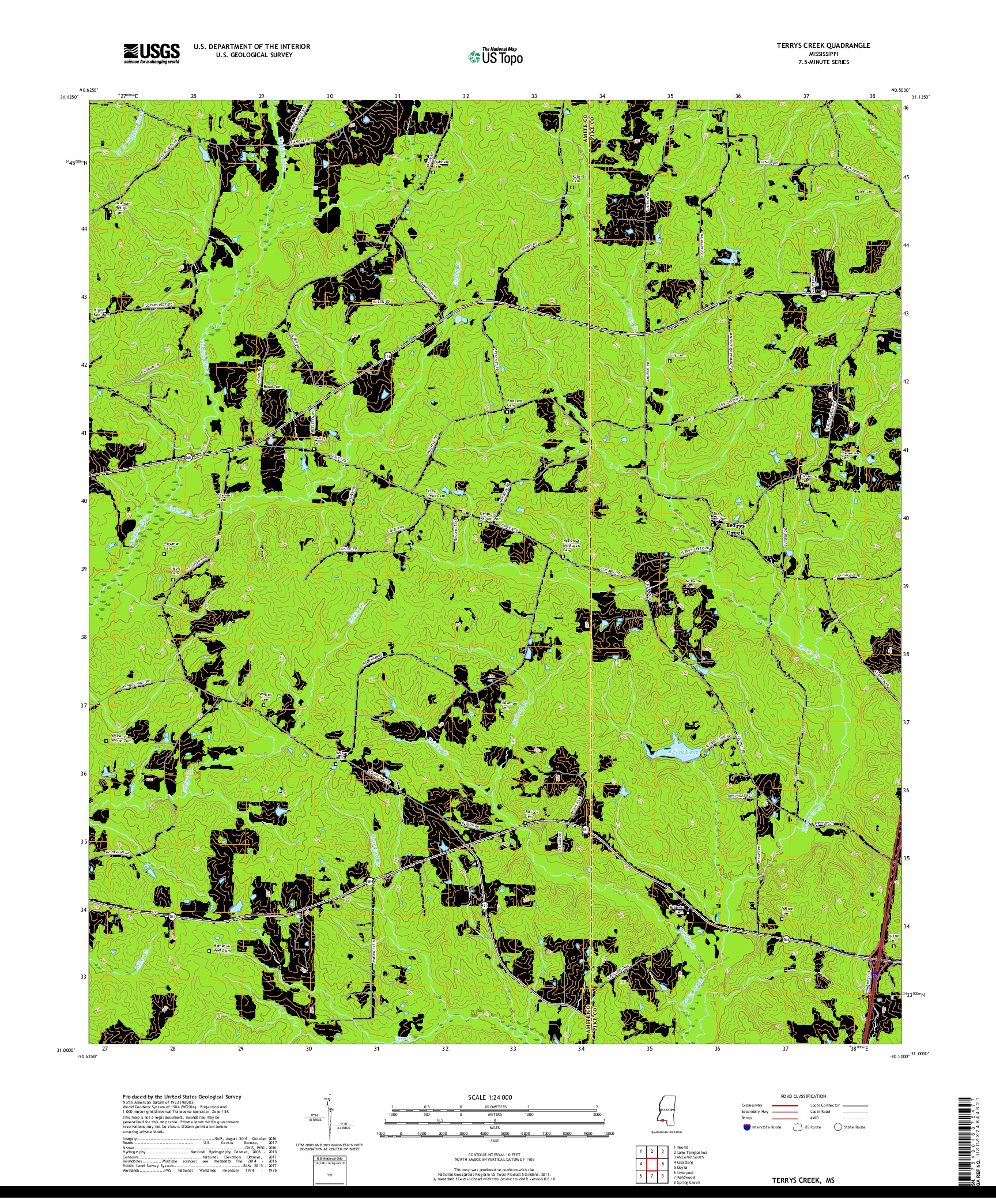 USGS US TOPO 7.5-MINUTE MAP FOR TERRYS CREEK, MS 2018