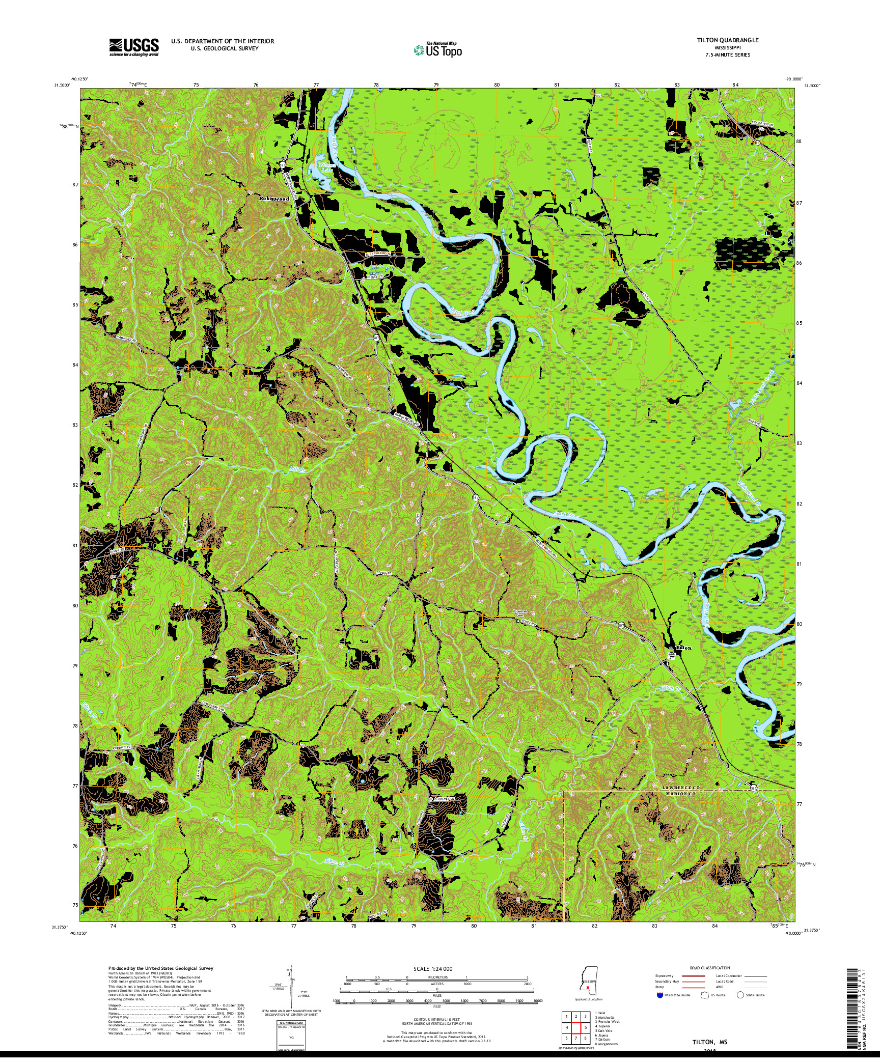 USGS US TOPO 7.5-MINUTE MAP FOR TILTON, MS 2018