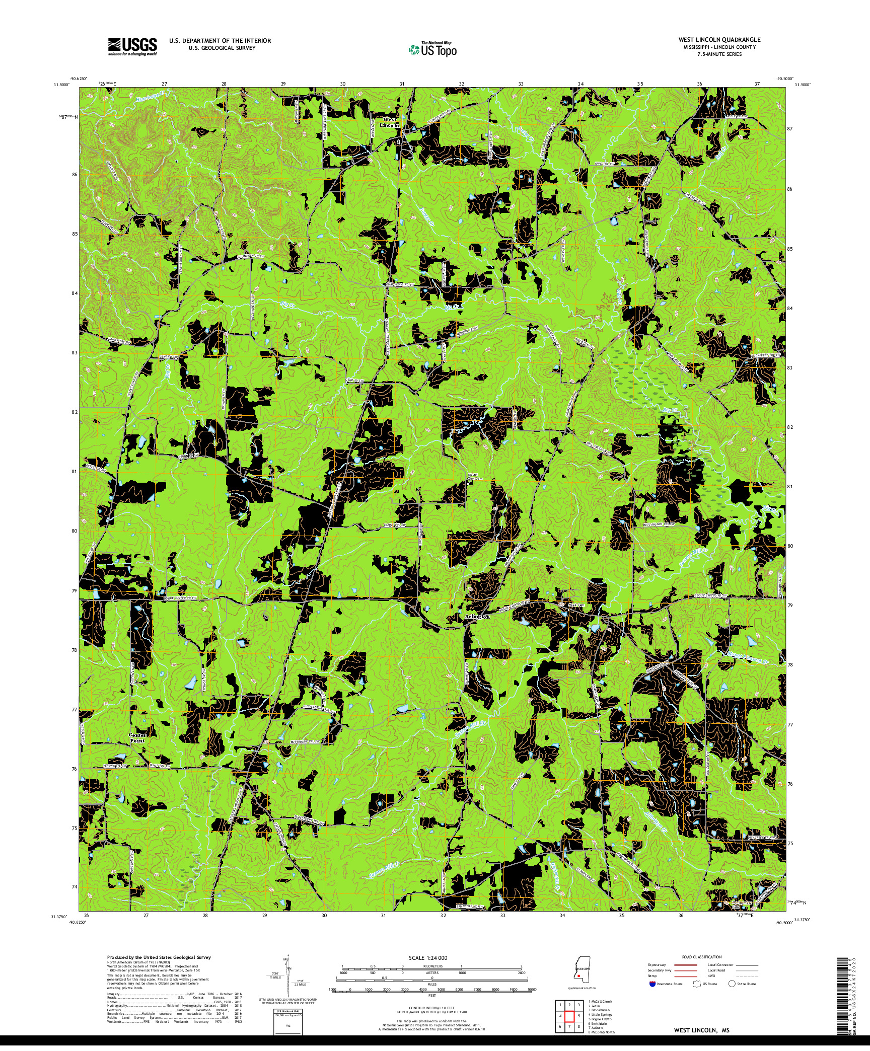 USGS US TOPO 7.5-MINUTE MAP FOR WEST LINCOLN, MS 2018