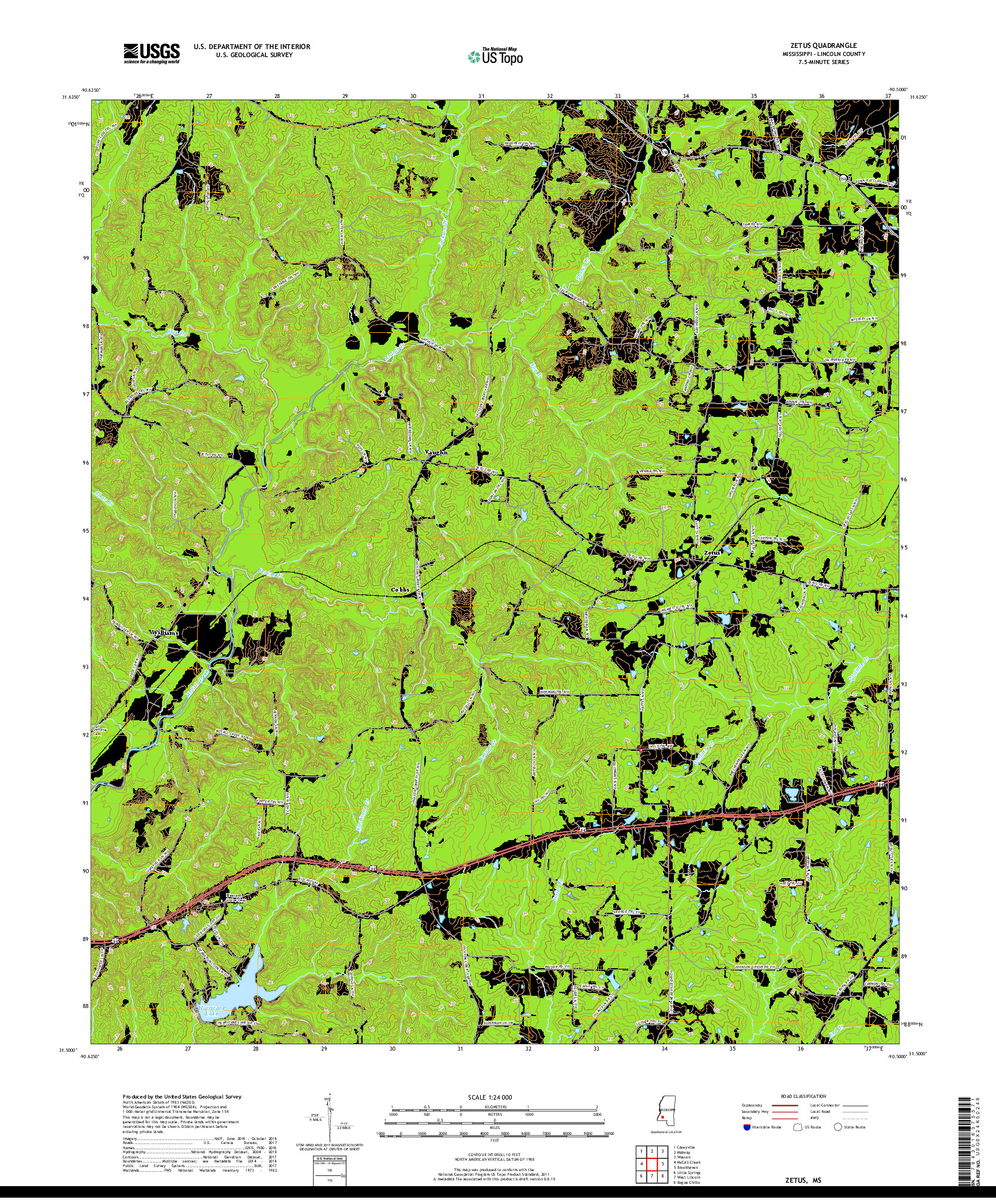 USGS US TOPO 7.5-MINUTE MAP FOR ZETUS, MS 2018