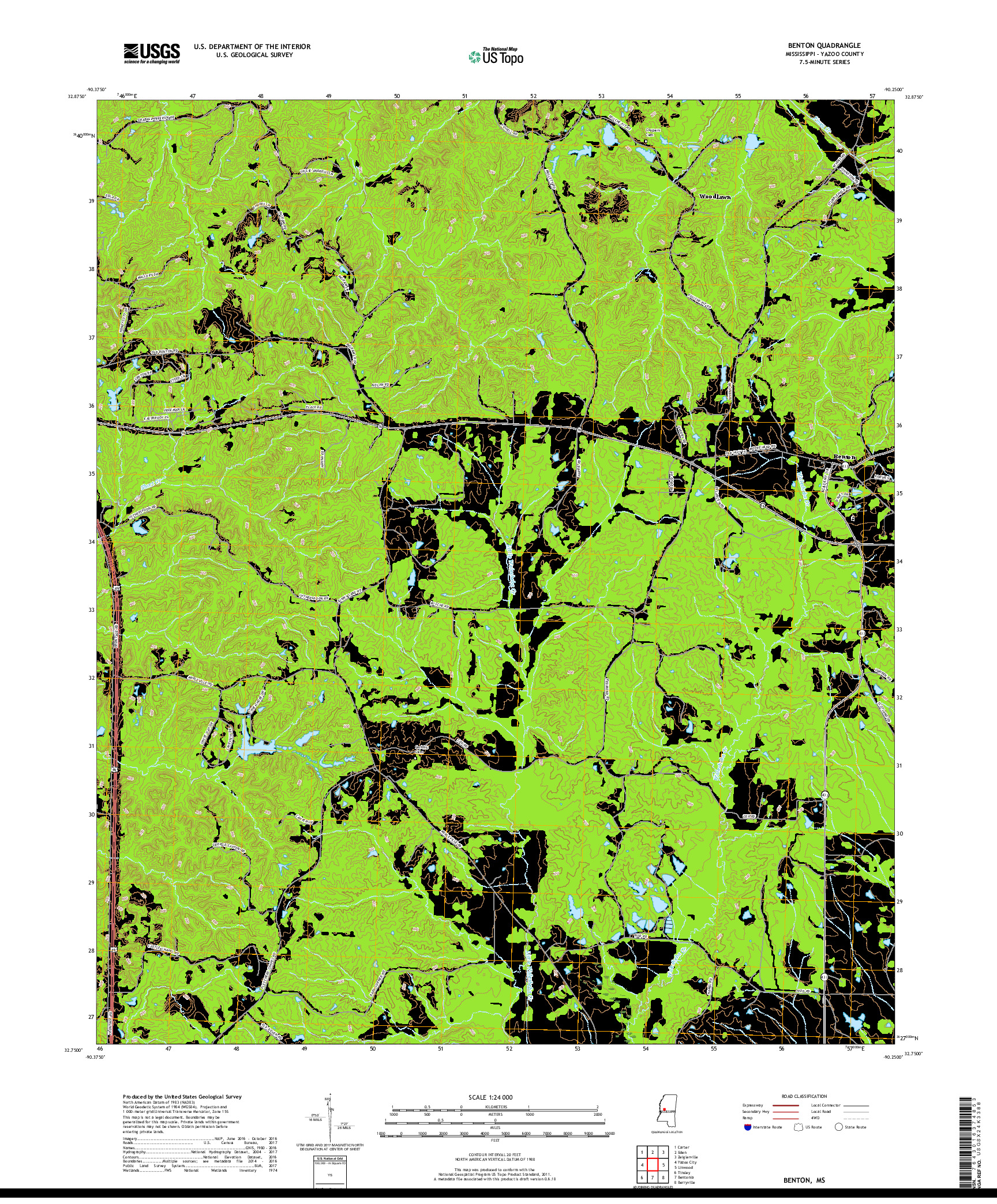 USGS US TOPO 7.5-MINUTE MAP FOR BENTON, MS 2018