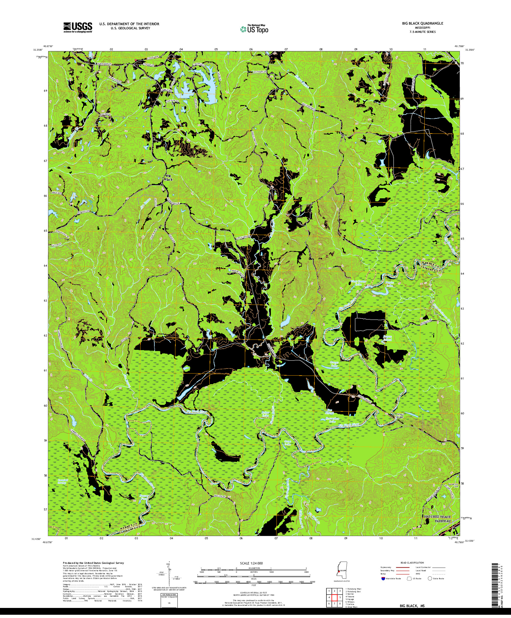 USGS US TOPO 7.5-MINUTE MAP FOR BIG BLACK, MS 2018