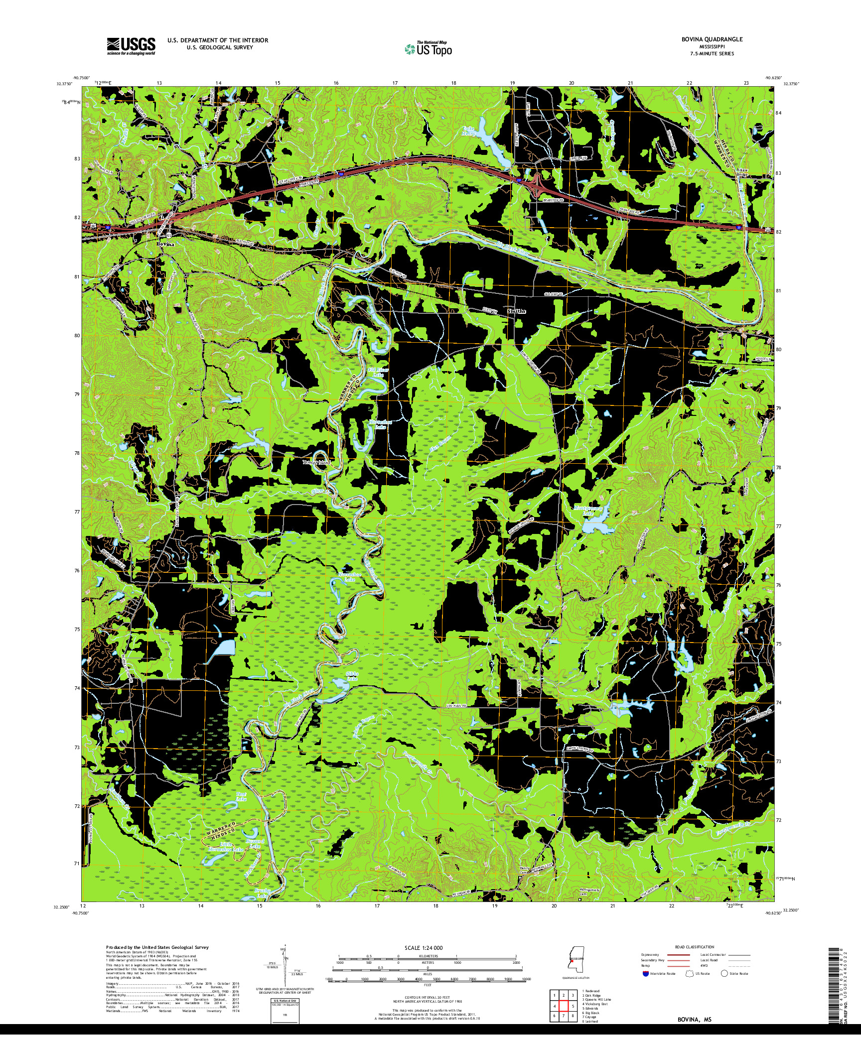 USGS US TOPO 7.5-MINUTE MAP FOR BOVINA, MS 2018