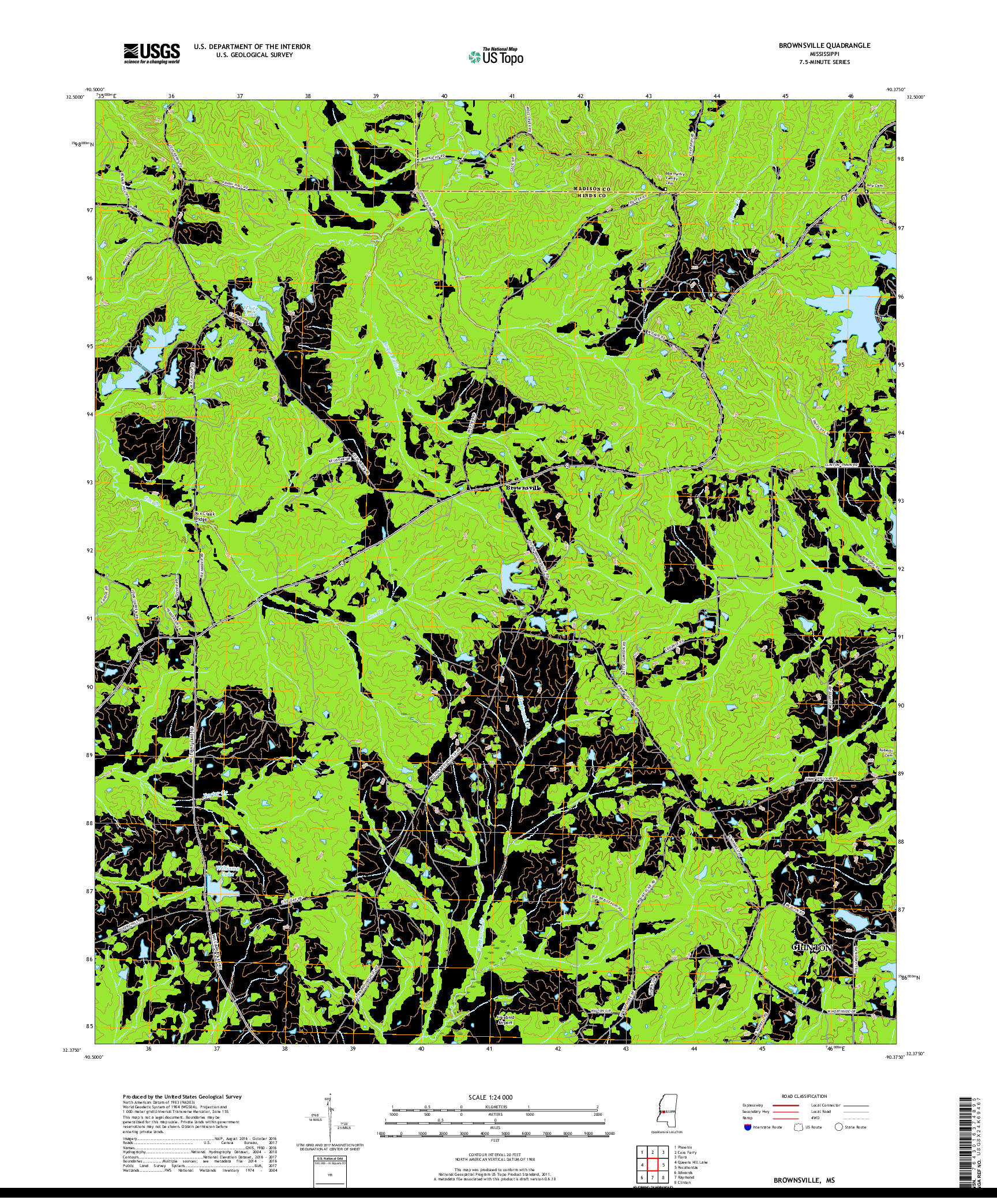 USGS US TOPO 7.5-MINUTE MAP FOR BROWNSVILLE, MS 2018