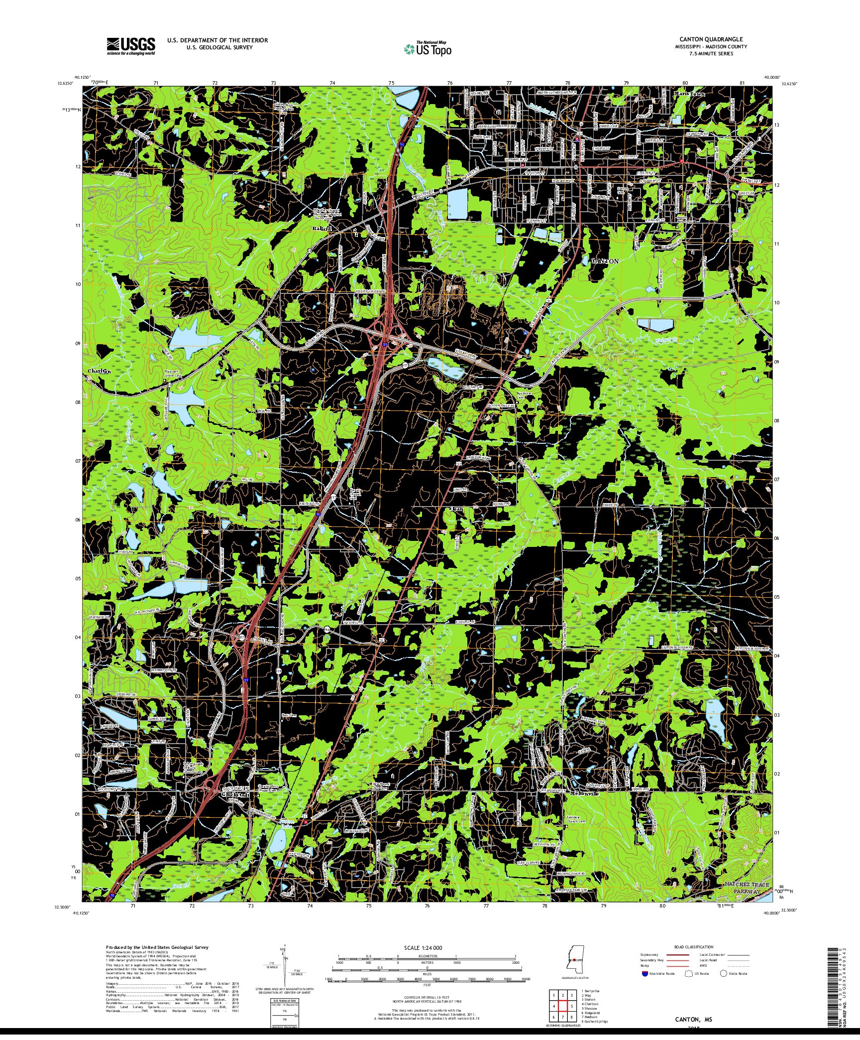 USGS US TOPO 7.5-MINUTE MAP FOR CANTON, MS 2018