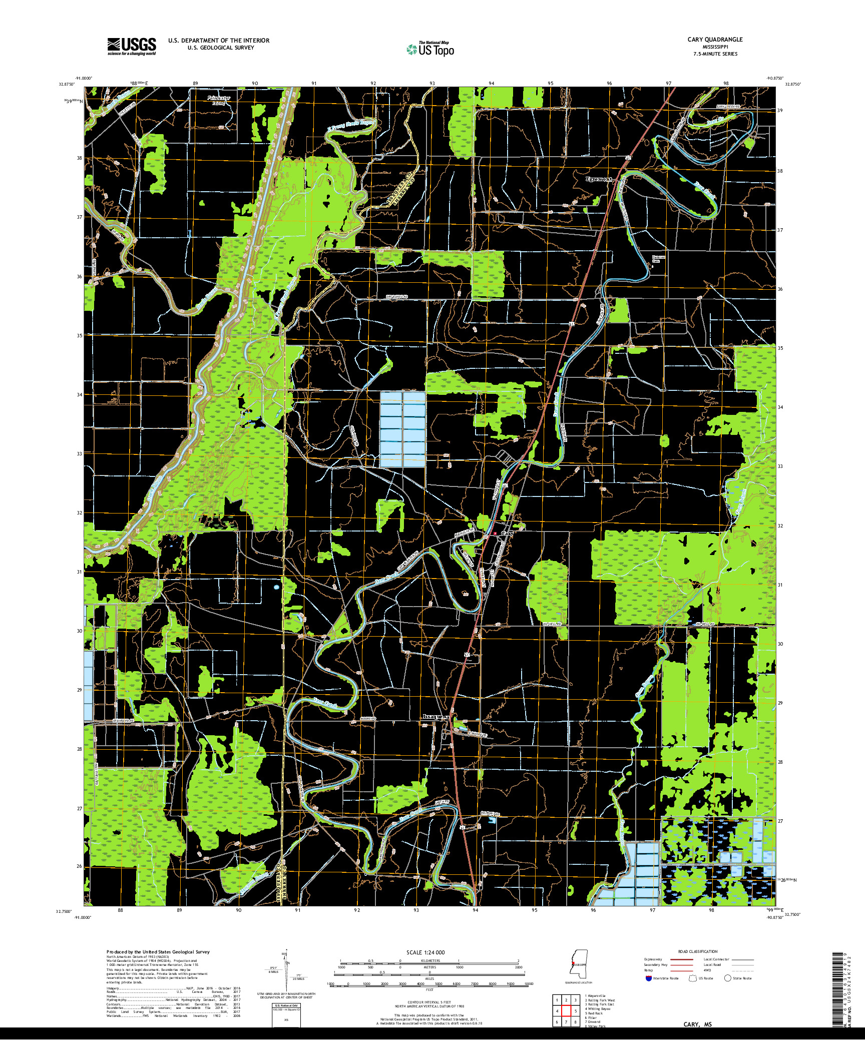 USGS US TOPO 7.5-MINUTE MAP FOR CARY, MS 2018