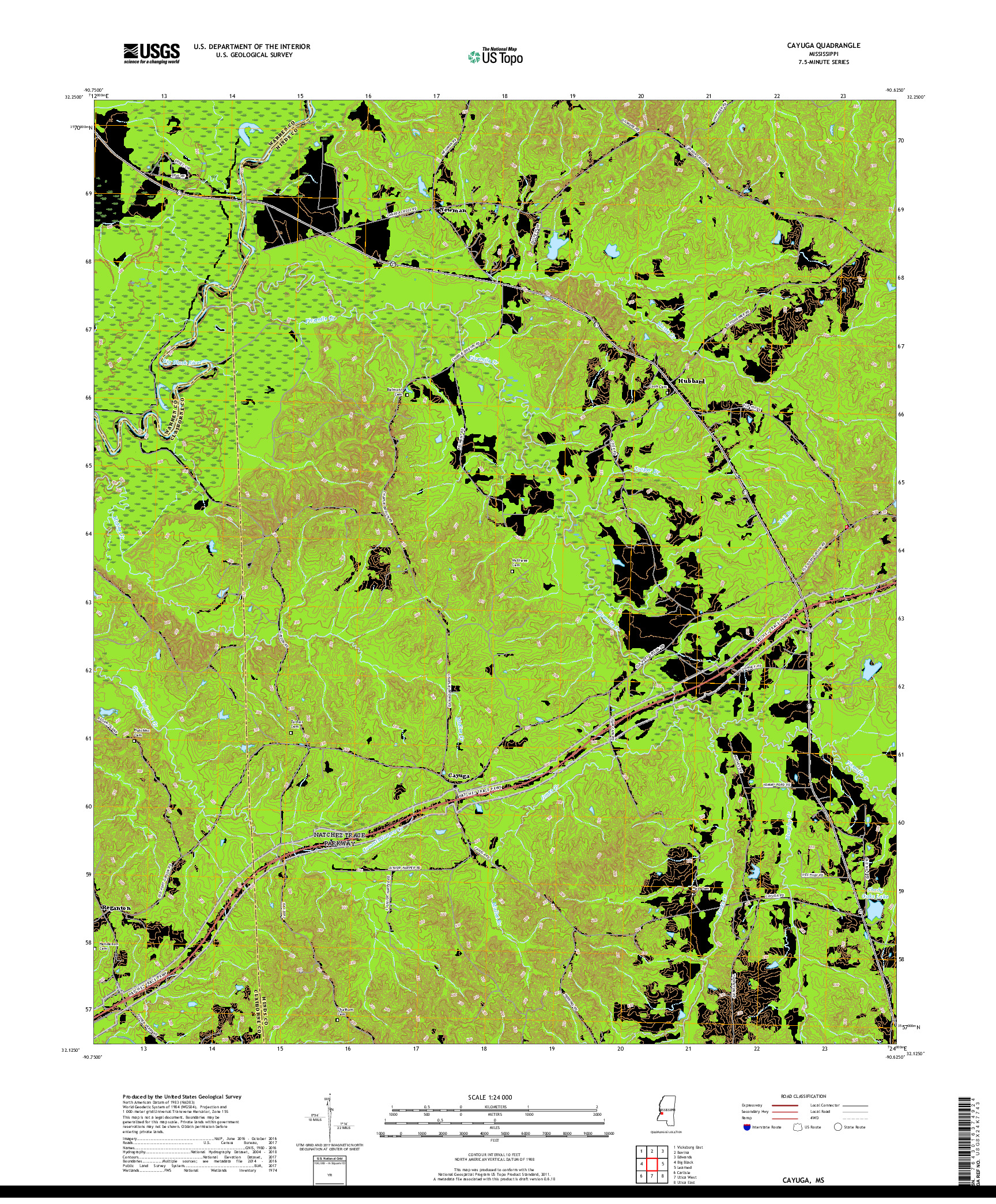 USGS US TOPO 7.5-MINUTE MAP FOR CAYUGA, MS 2018