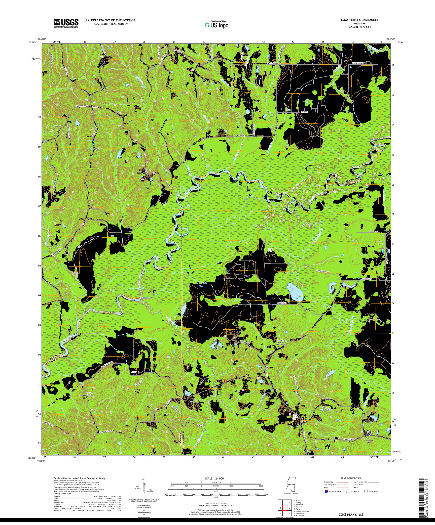 USGS US TOPO 7.5-MINUTE MAP FOR COXS FERRY, MS 2018