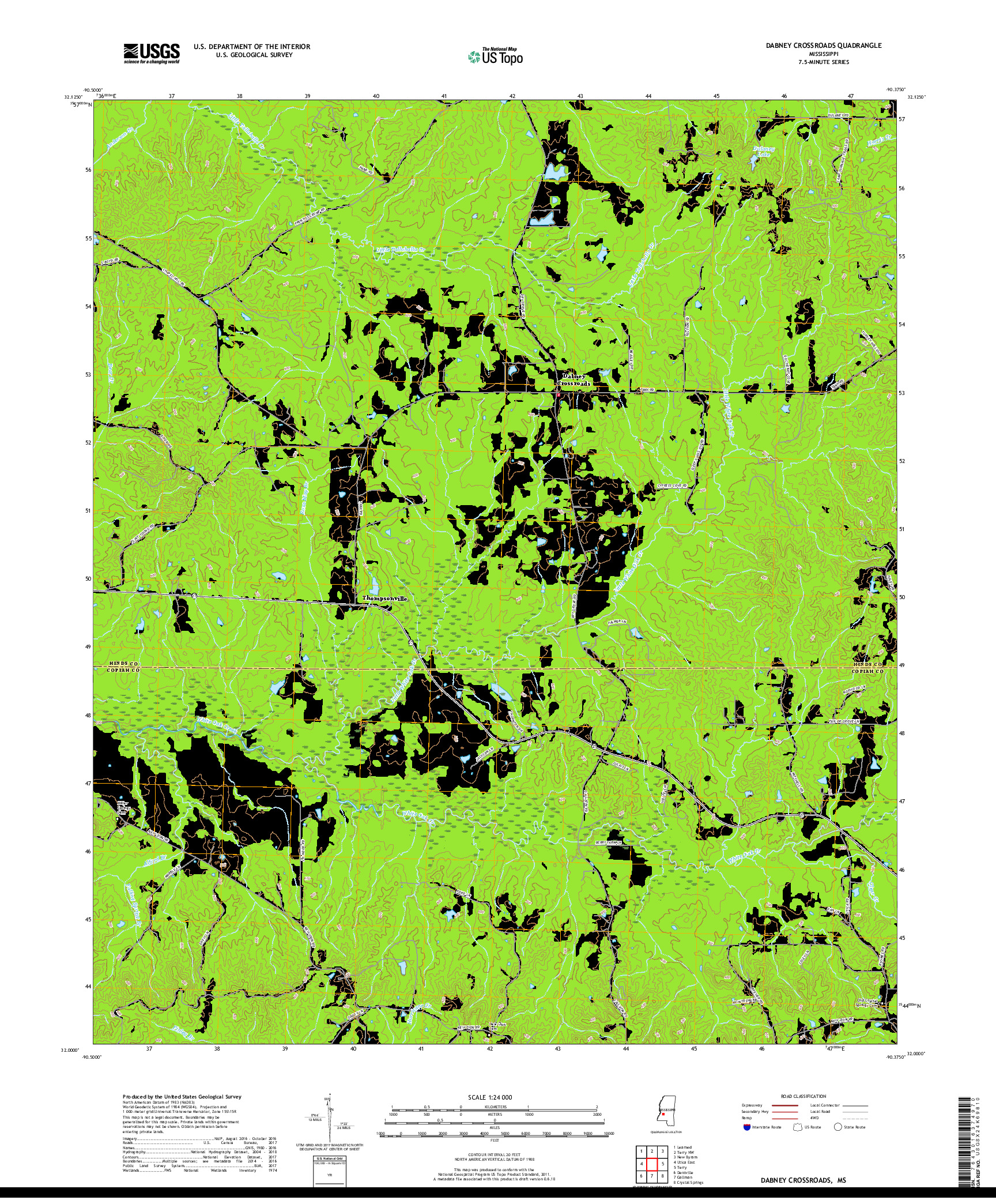 USGS US TOPO 7.5-MINUTE MAP FOR DABNEY CROSSROADS, MS 2018