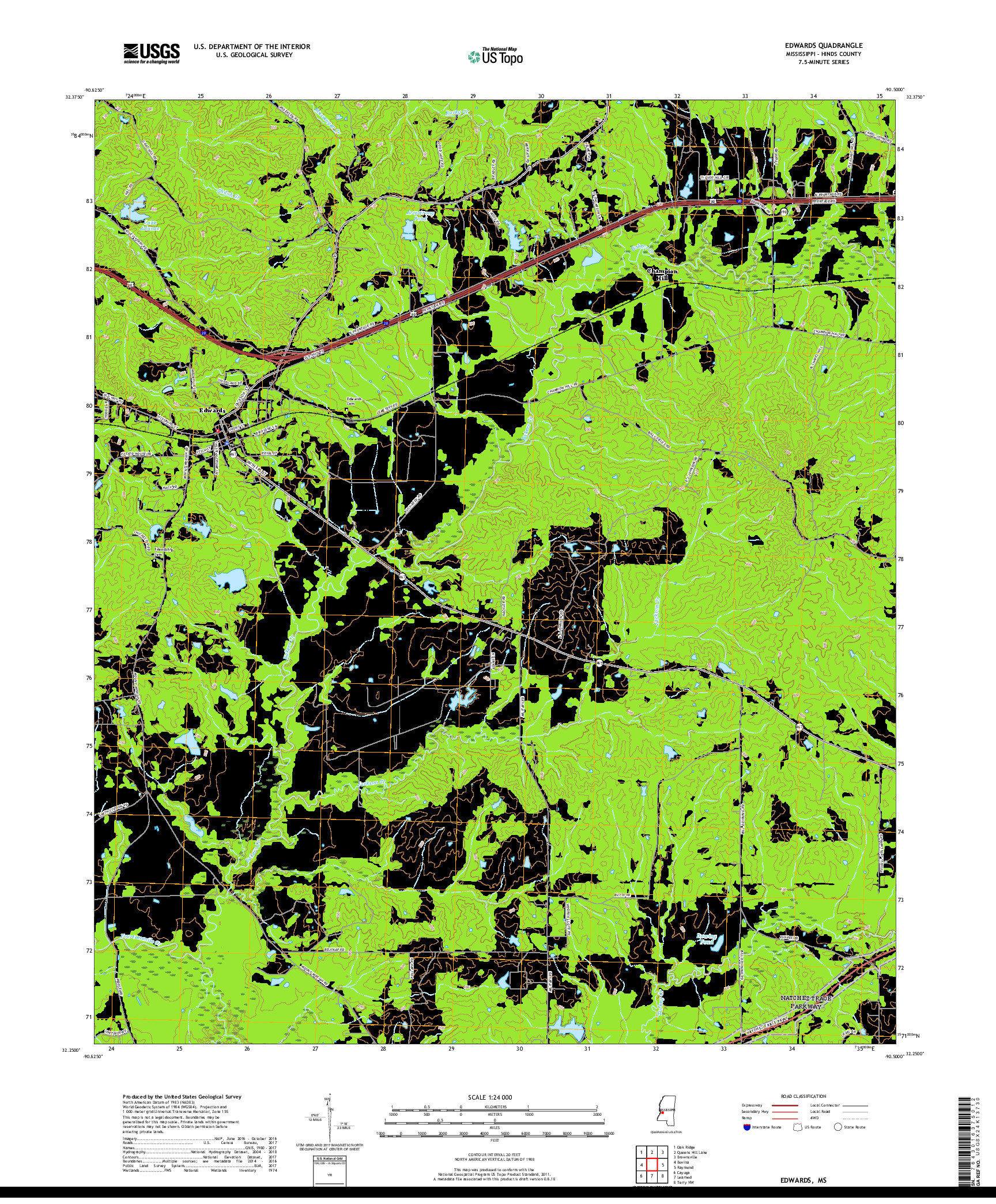 USGS US TOPO 7.5-MINUTE MAP FOR EDWARDS, MS 2018