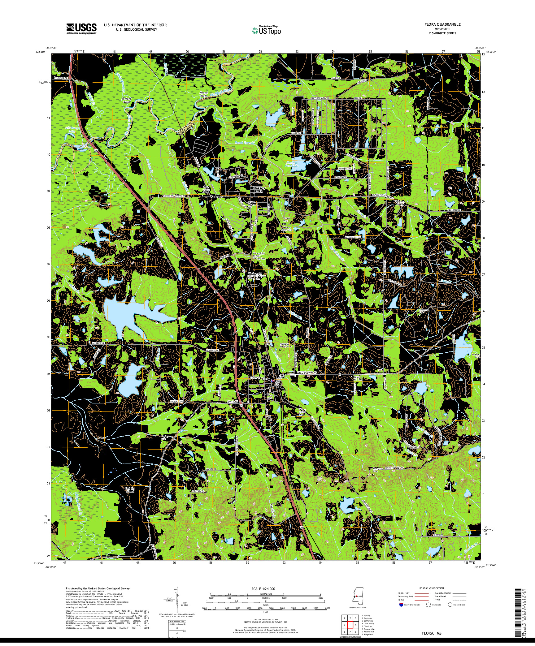 USGS US TOPO 7.5-MINUTE MAP FOR FLORA, MS 2018