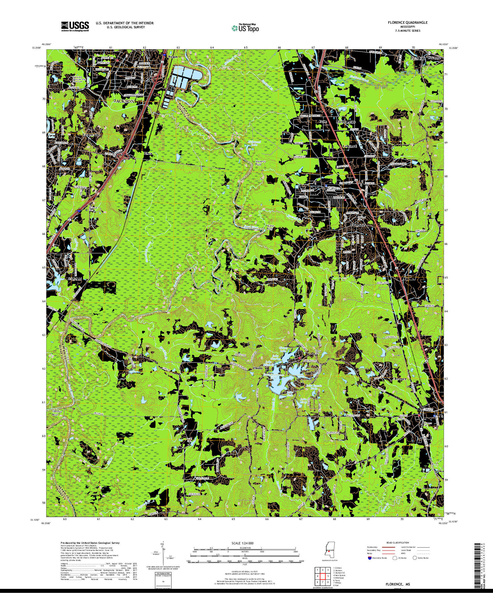 USGS US TOPO 7.5-MINUTE MAP FOR FLORENCE, MS 2018