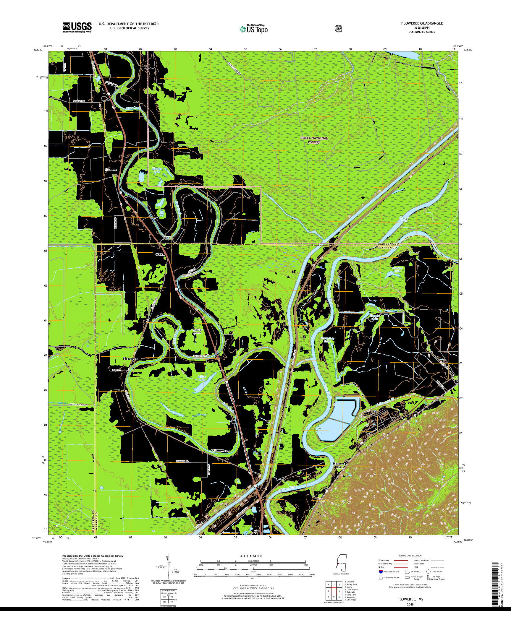 USGS US TOPO 7.5-MINUTE MAP FOR FLOWEREE, MS 2018