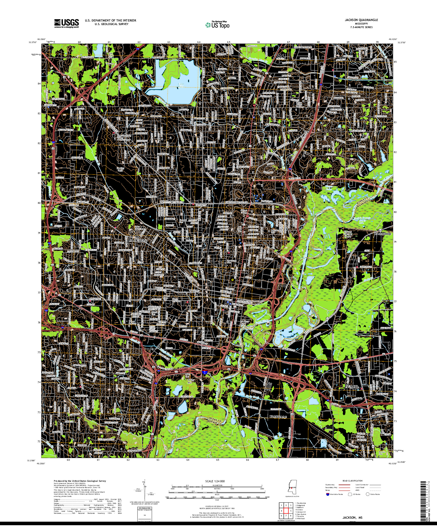 USGS US TOPO 7.5-MINUTE MAP FOR JACKSON, MS 2018