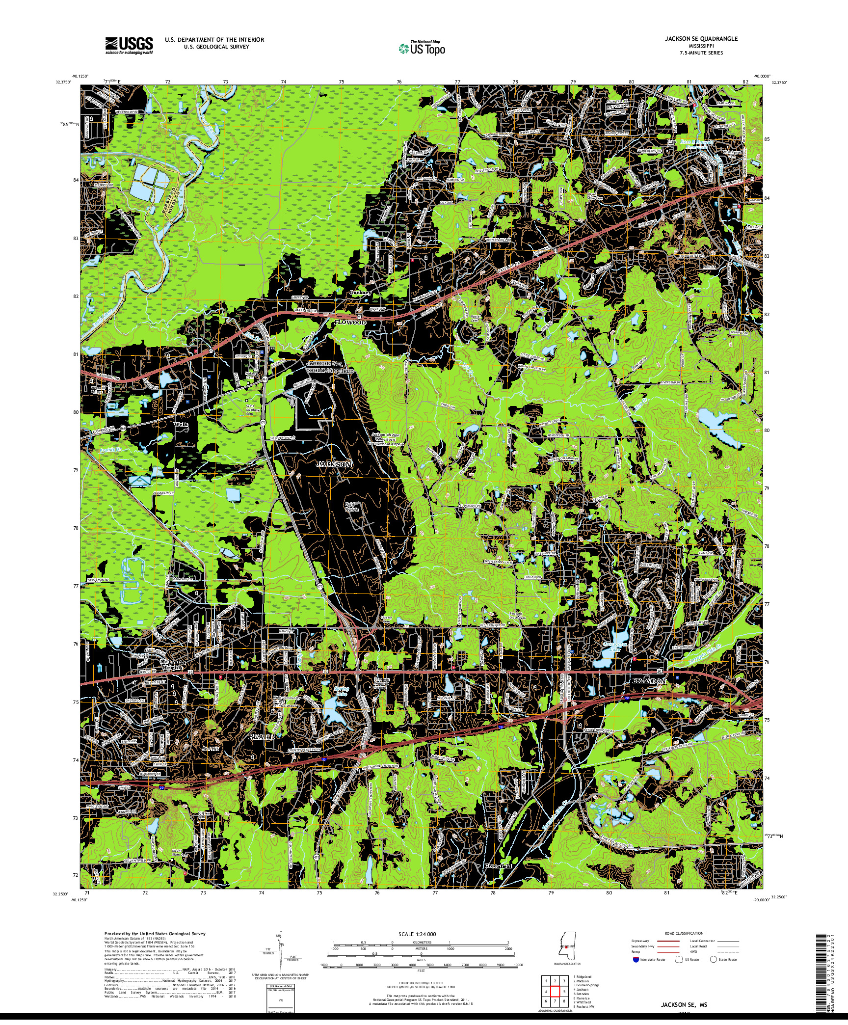 USGS US TOPO 7.5-MINUTE MAP FOR JACKSON SE, MS 2018