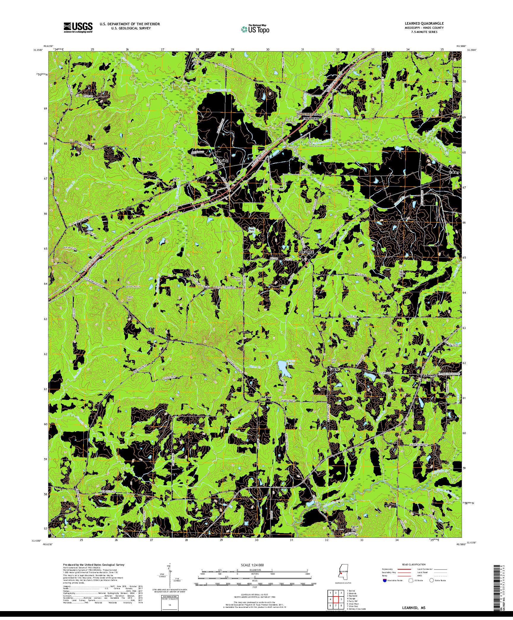 USGS US TOPO 7.5-MINUTE MAP FOR LEARNED, MS 2018