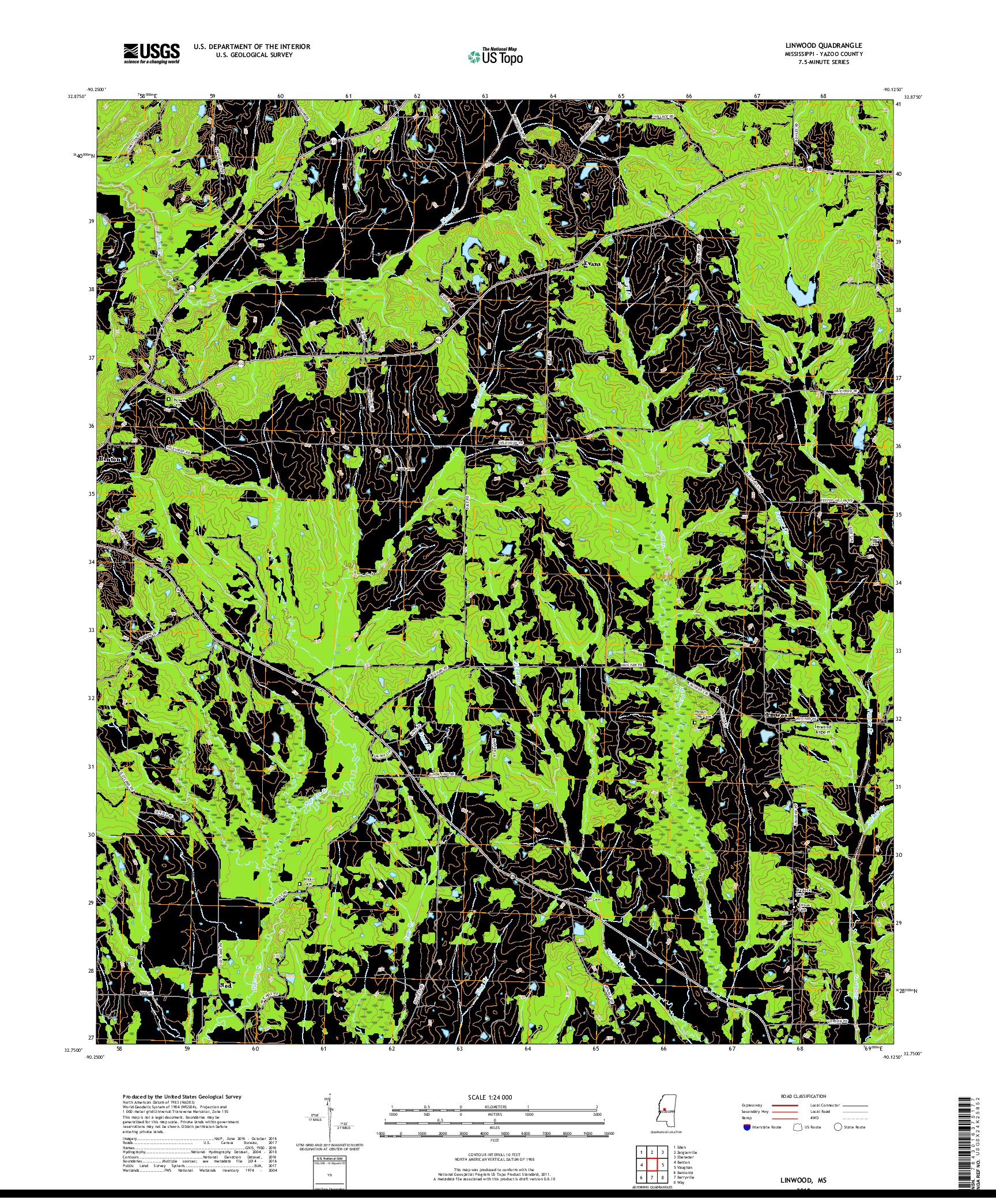 USGS US TOPO 7.5-MINUTE MAP FOR LINWOOD, MS 2018