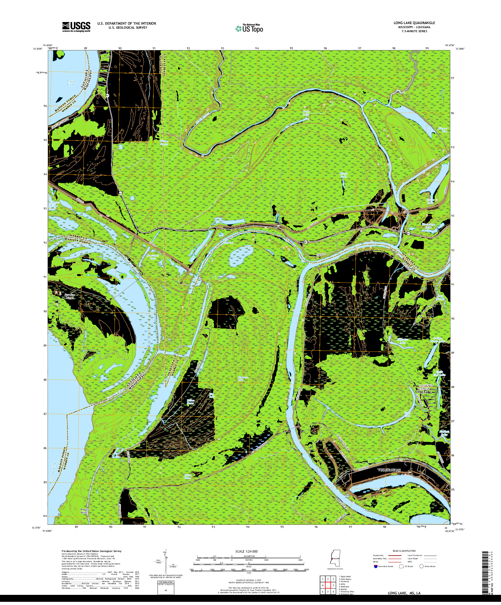 USGS US TOPO 7.5-MINUTE MAP FOR LONG LAKE, MS,LA 2018