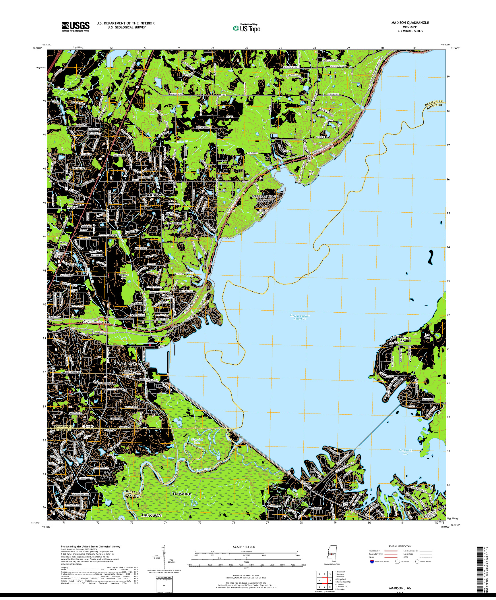 USGS US TOPO 7.5-MINUTE MAP FOR MADISON, MS 2018