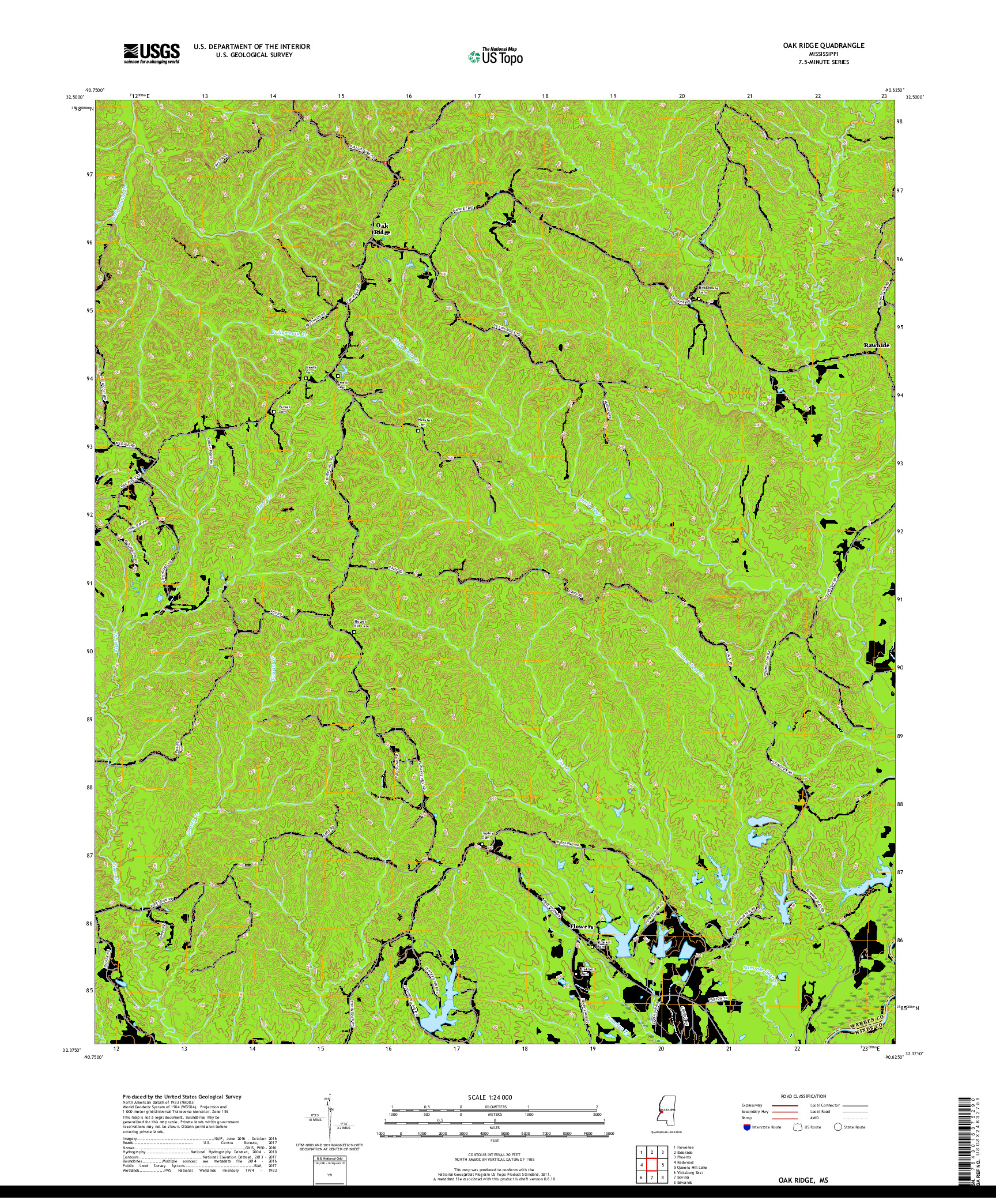 USGS US TOPO 7.5-MINUTE MAP FOR OAK RIDGE, MS 2018