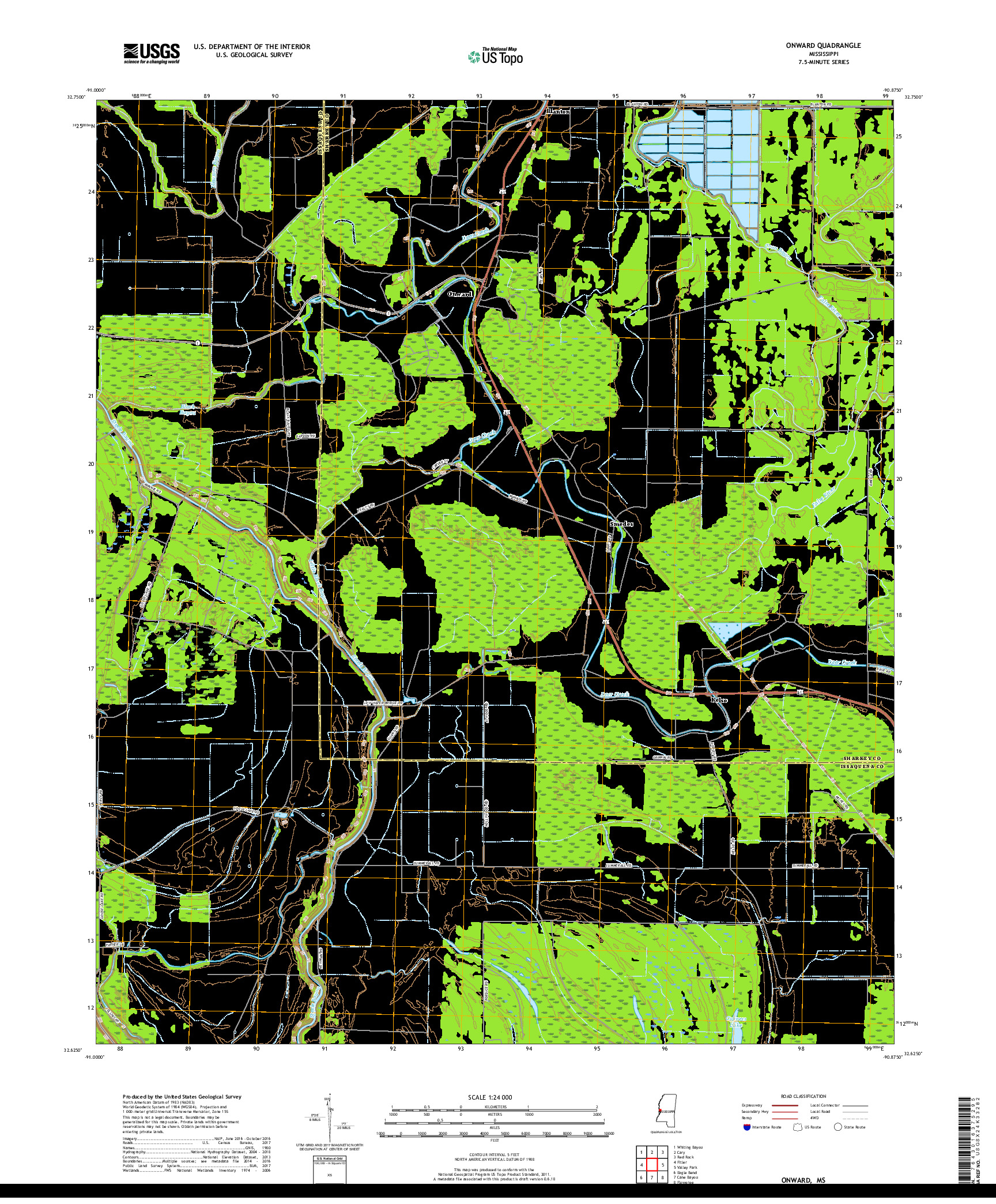 USGS US TOPO 7.5-MINUTE MAP FOR ONWARD, MS 2018