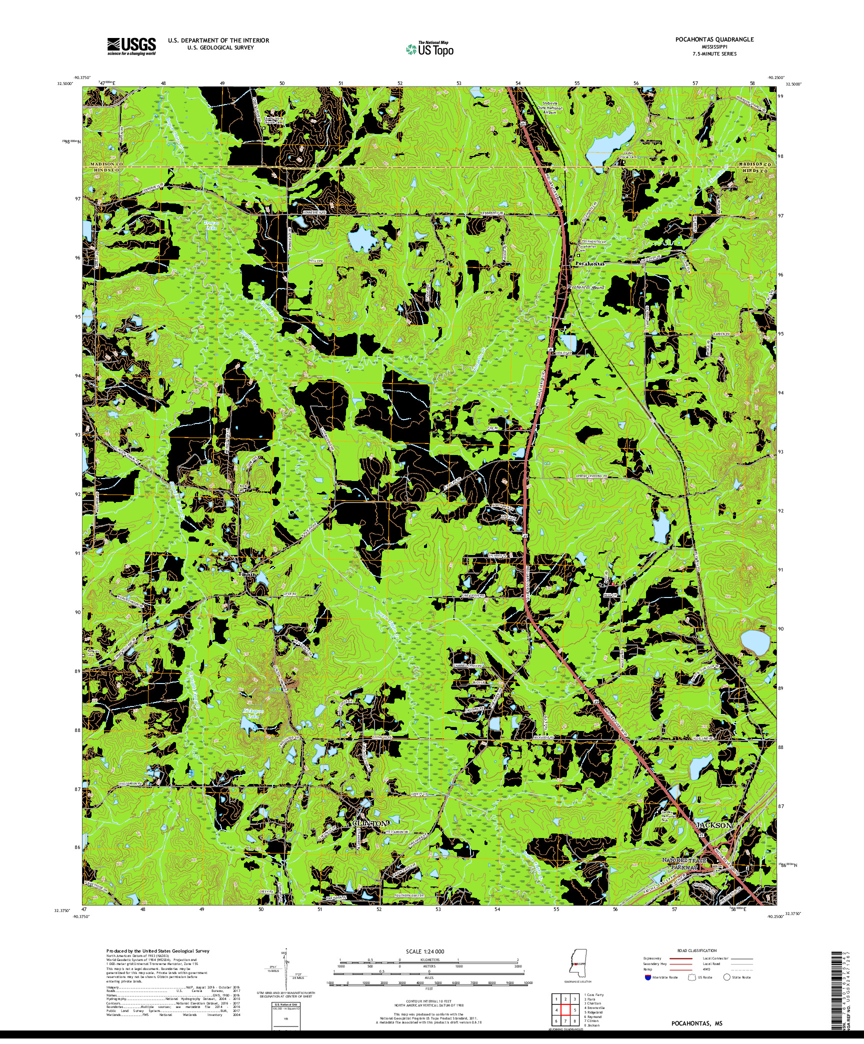 USGS US TOPO 7.5-MINUTE MAP FOR POCAHONTAS, MS 2018