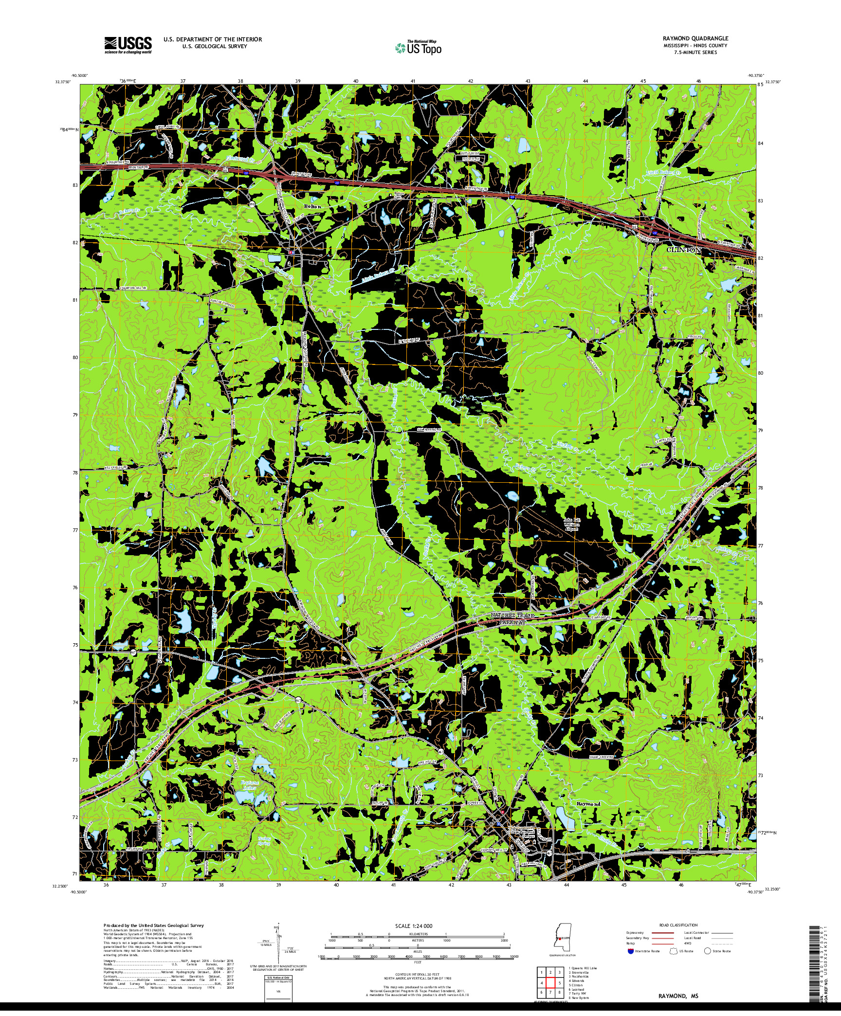 USGS US TOPO 7.5-MINUTE MAP FOR RAYMOND, MS 2018