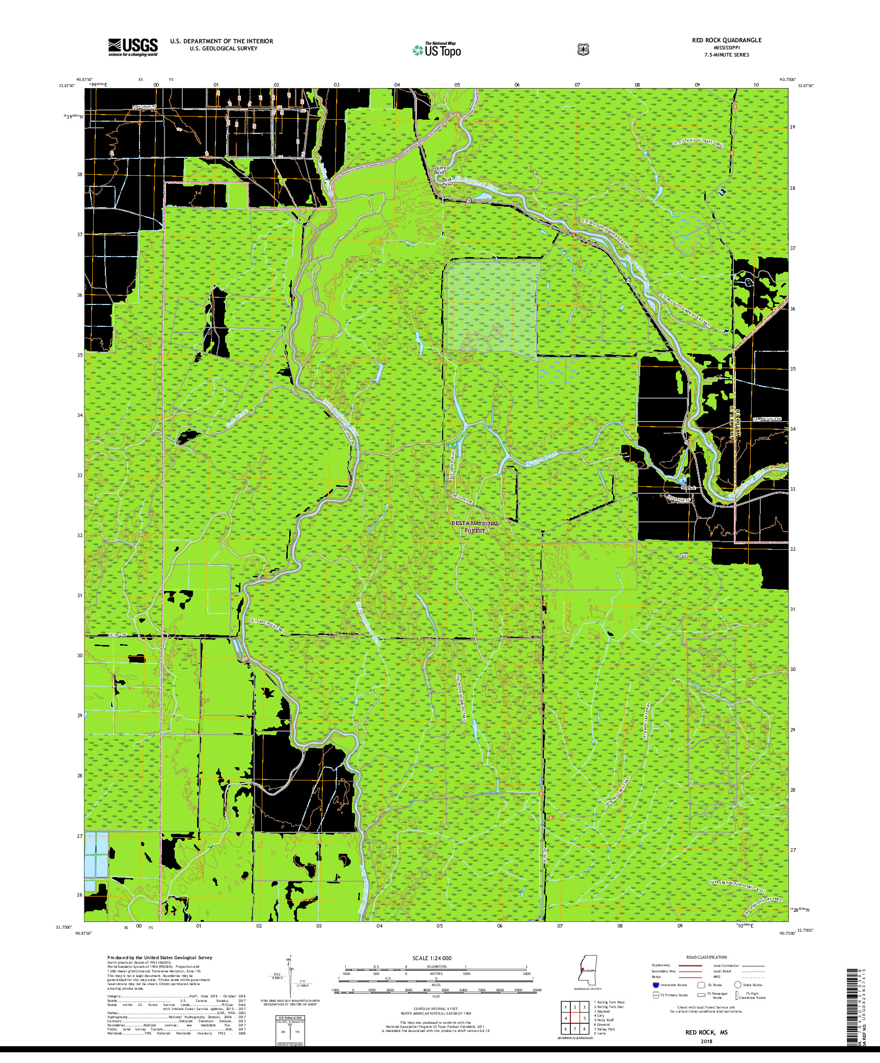 USGS US TOPO 7.5-MINUTE MAP FOR RED ROCK, MS 2018