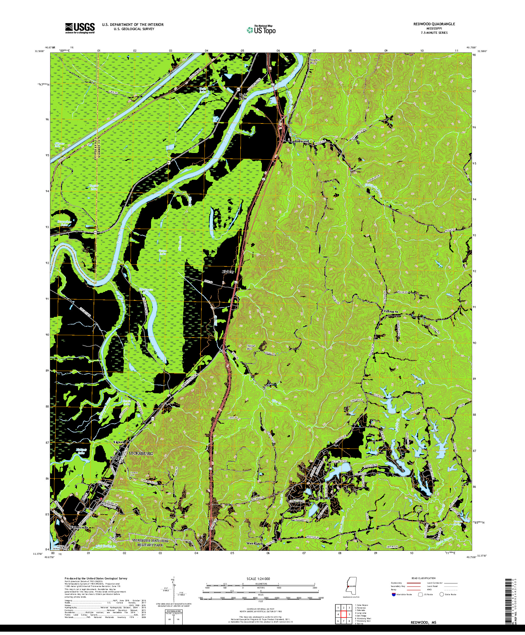 USGS US TOPO 7.5-MINUTE MAP FOR REDWOOD, MS 2018