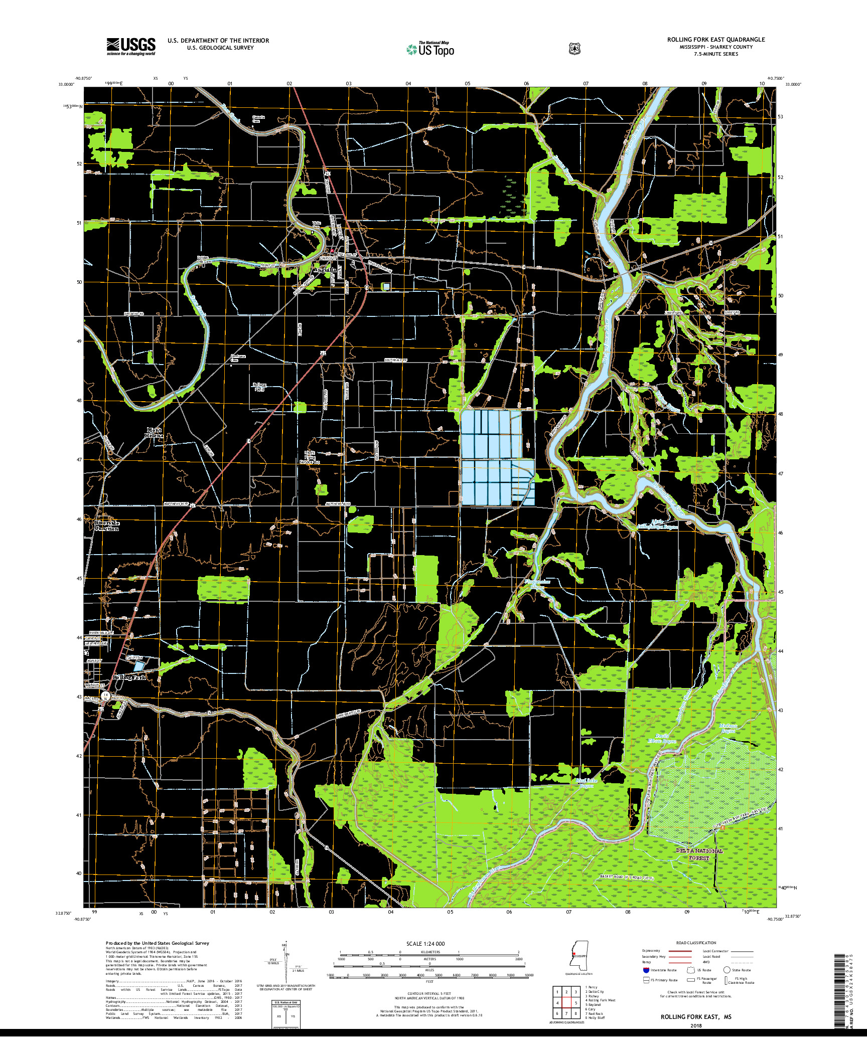 USGS US TOPO 7.5-MINUTE MAP FOR ROLLING FORK EAST, MS 2018