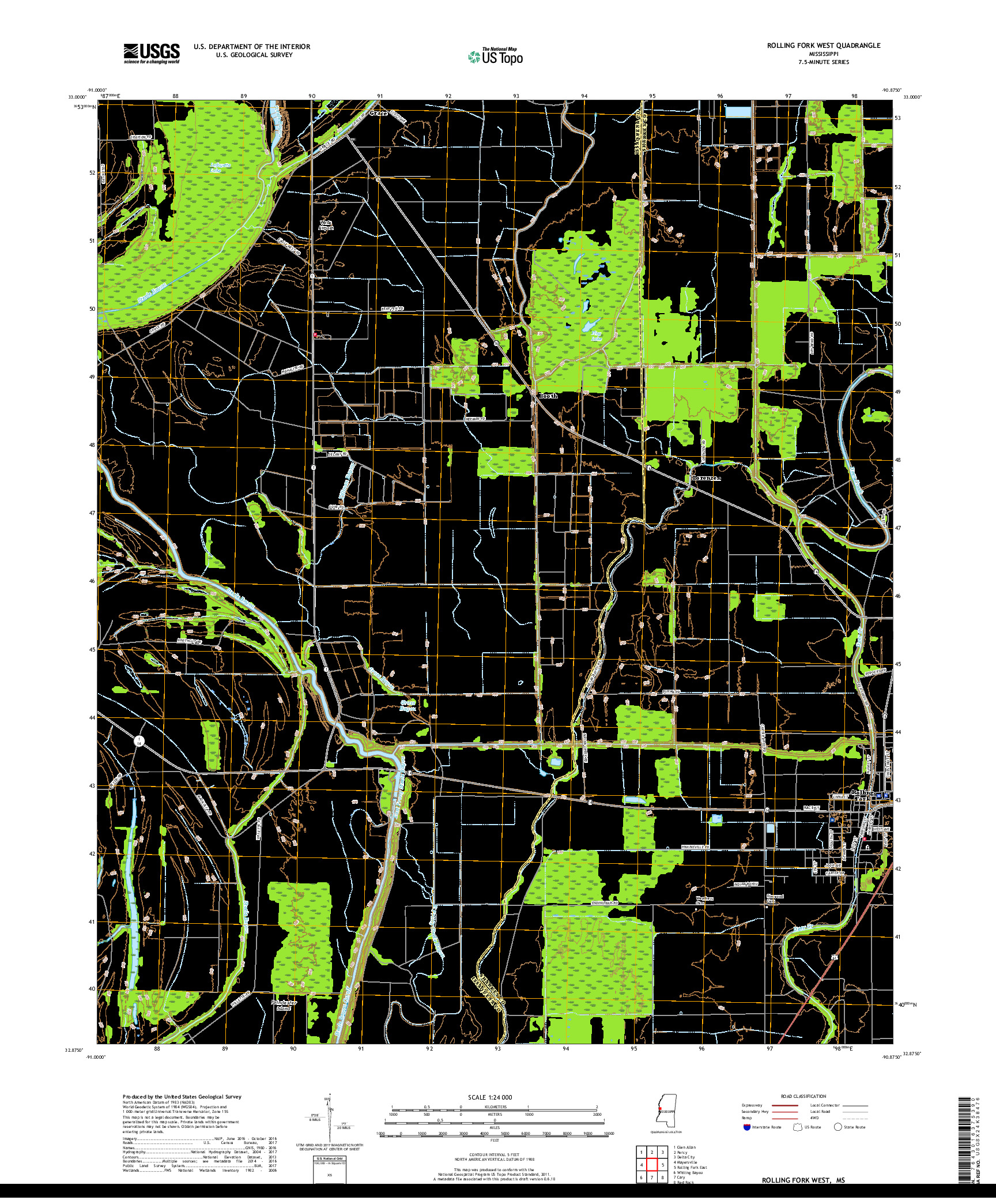 USGS US TOPO 7.5-MINUTE MAP FOR ROLLING FORK WEST, MS 2018