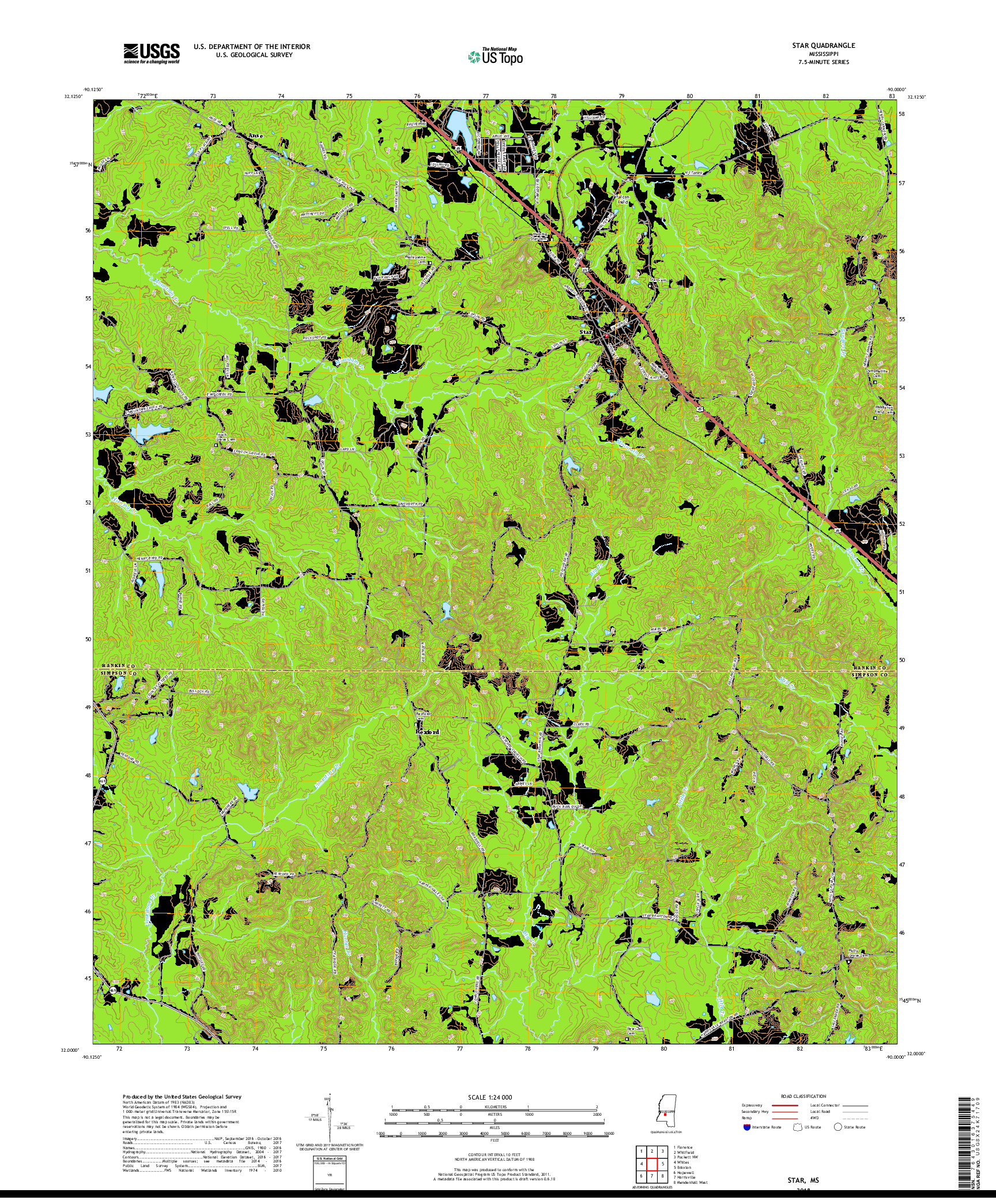 USGS US TOPO 7.5-MINUTE MAP FOR STAR, MS 2018