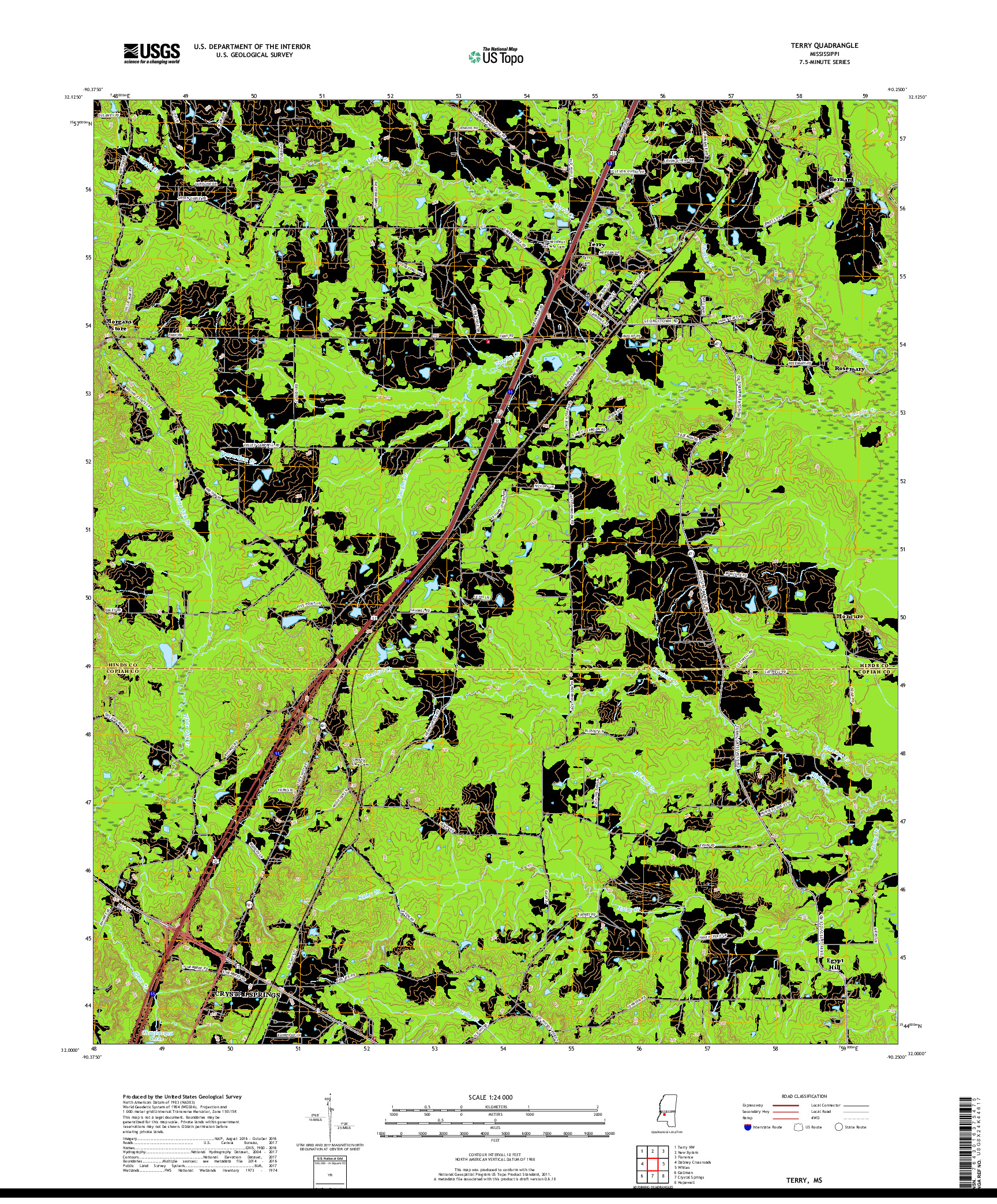 USGS US TOPO 7.5-MINUTE MAP FOR TERRY, MS 2018