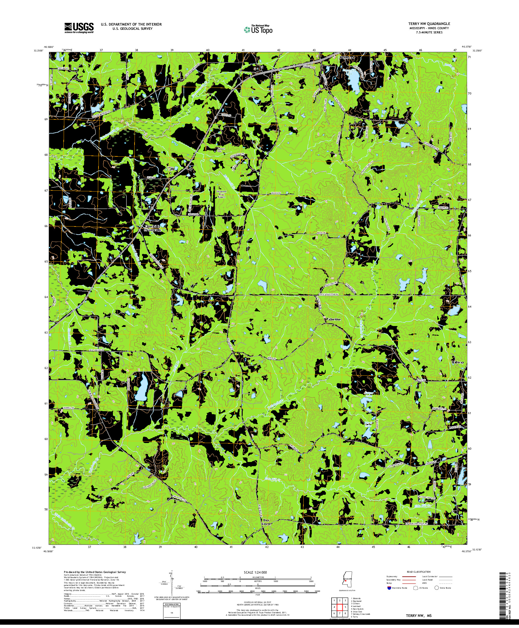 USGS US TOPO 7.5-MINUTE MAP FOR TERRY NW, MS 2018