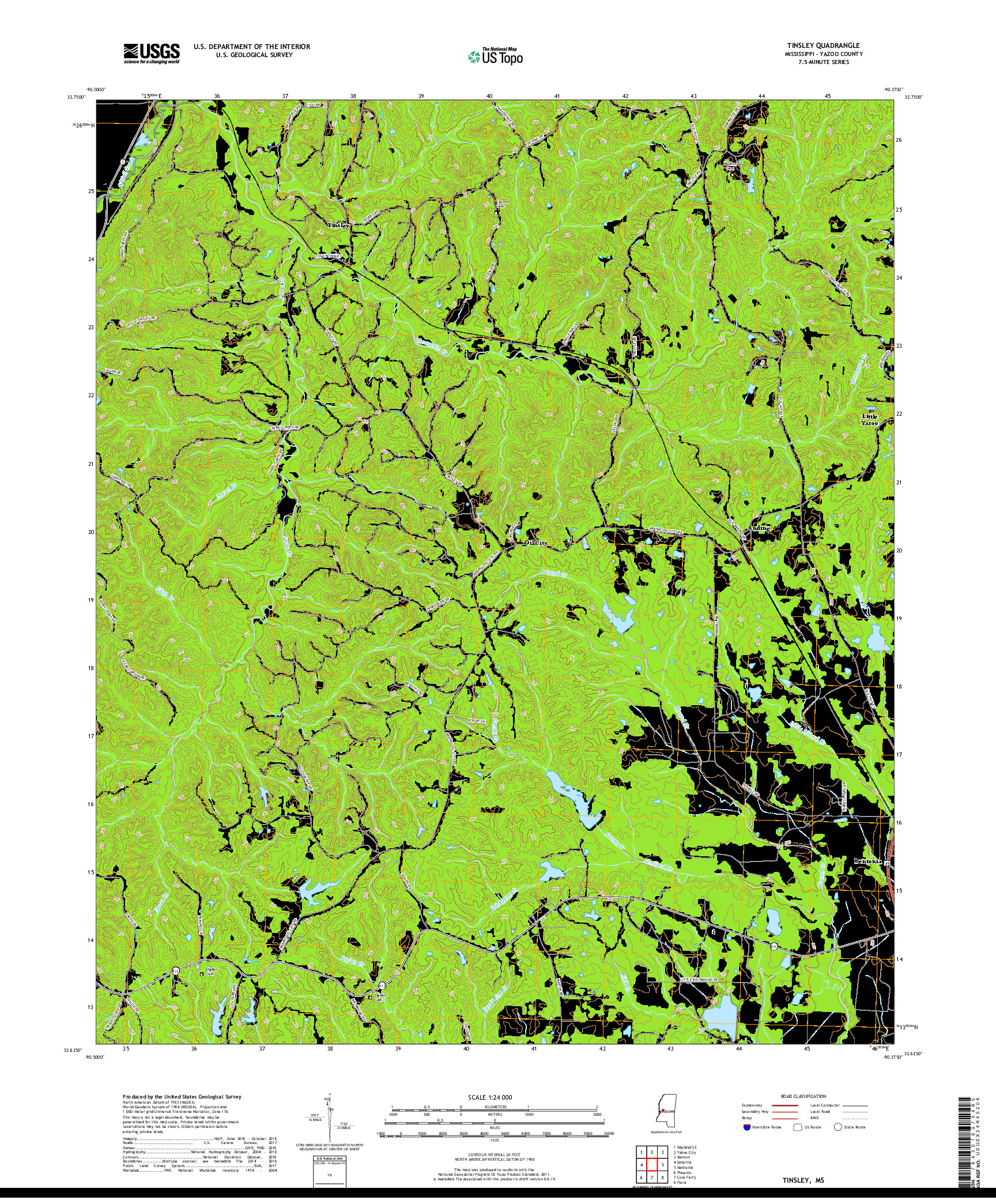 USGS US TOPO 7.5-MINUTE MAP FOR TINSLEY, MS 2018