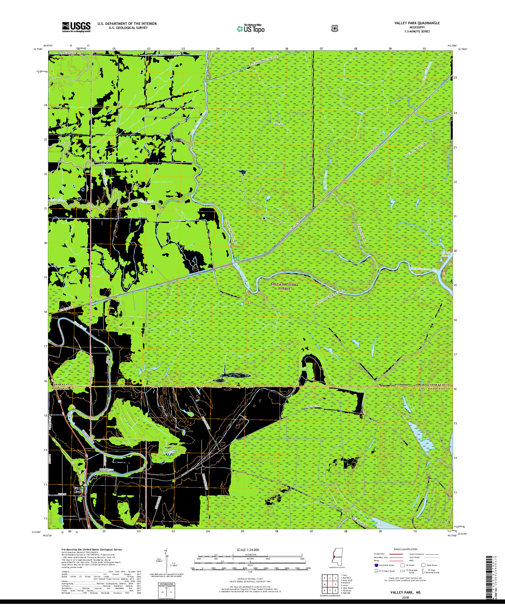 USGS US TOPO 7.5-MINUTE MAP FOR VALLEY PARK, MS 2018