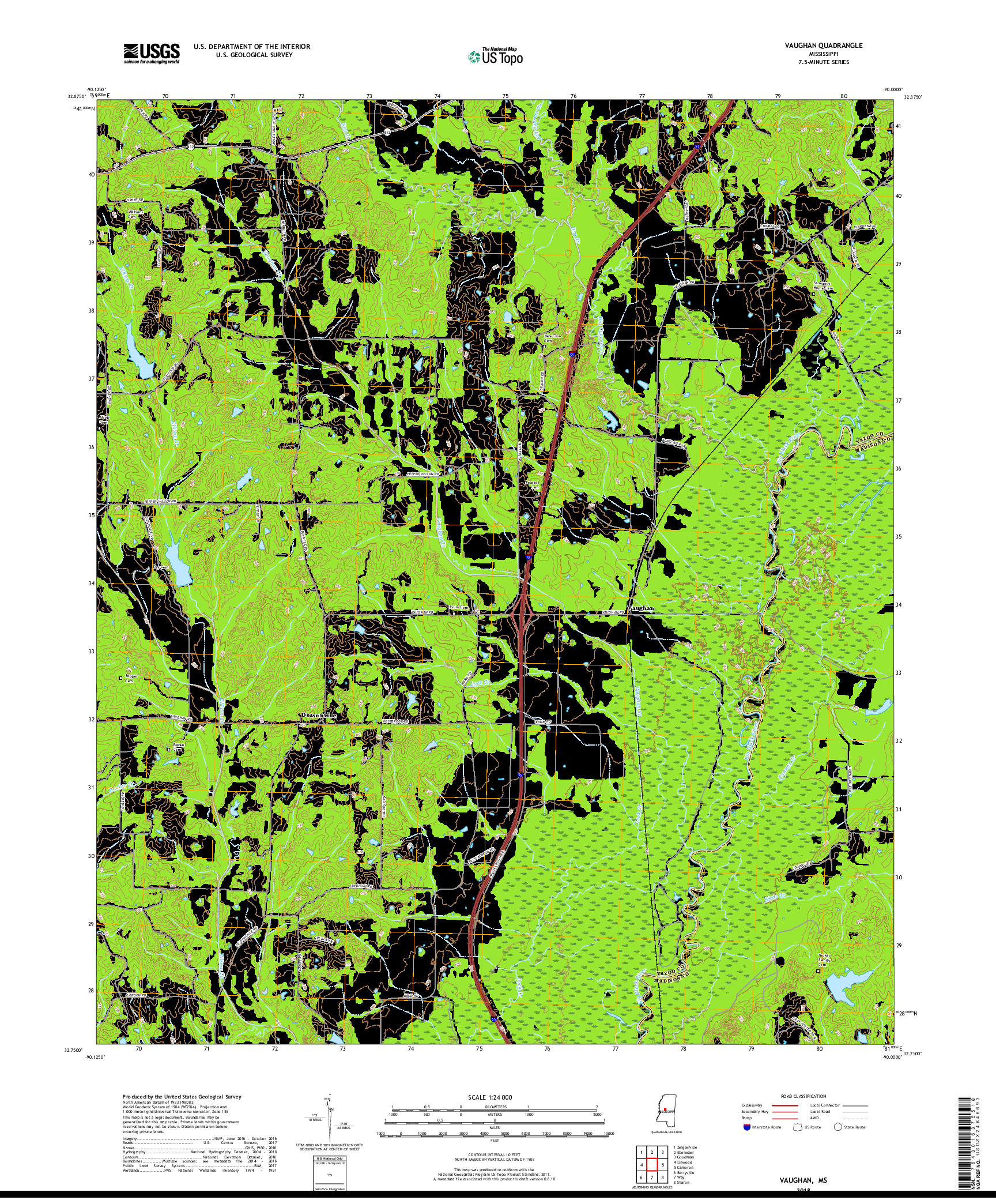 USGS US TOPO 7.5-MINUTE MAP FOR VAUGHAN, MS 2018