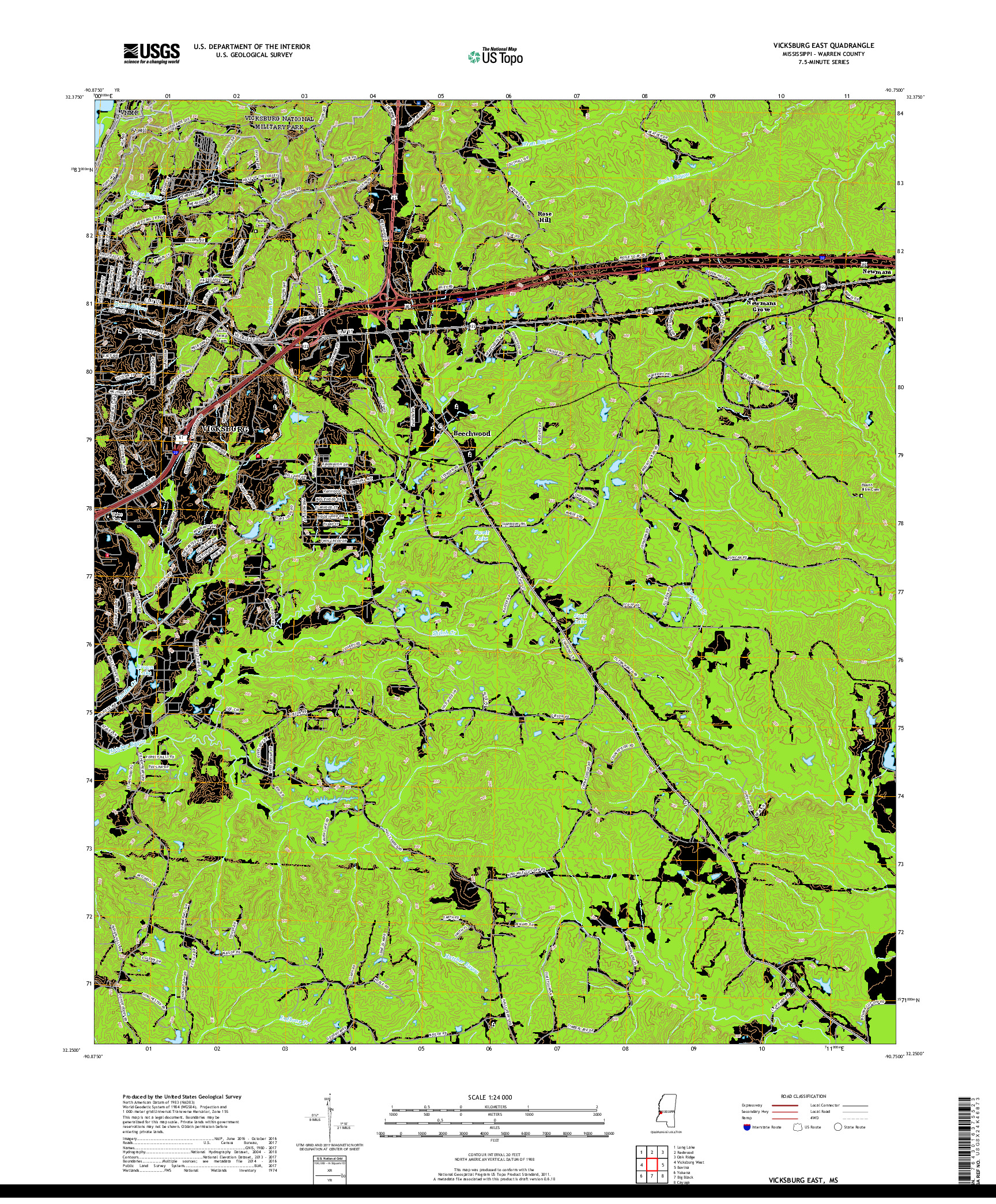 USGS US TOPO 7.5-MINUTE MAP FOR VICKSBURG EAST, MS 2018