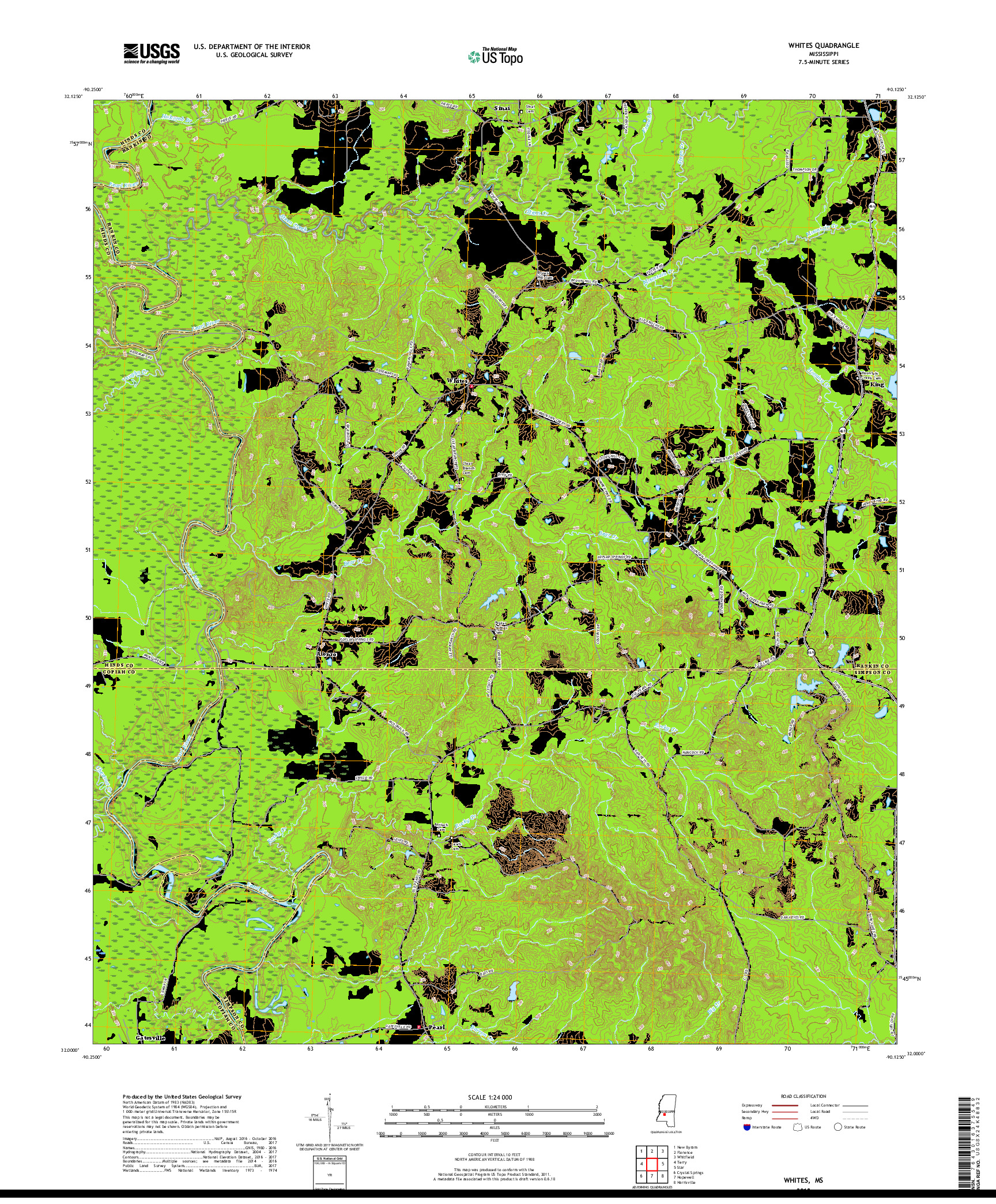 USGS US TOPO 7.5-MINUTE MAP FOR WHITES, MS 2018