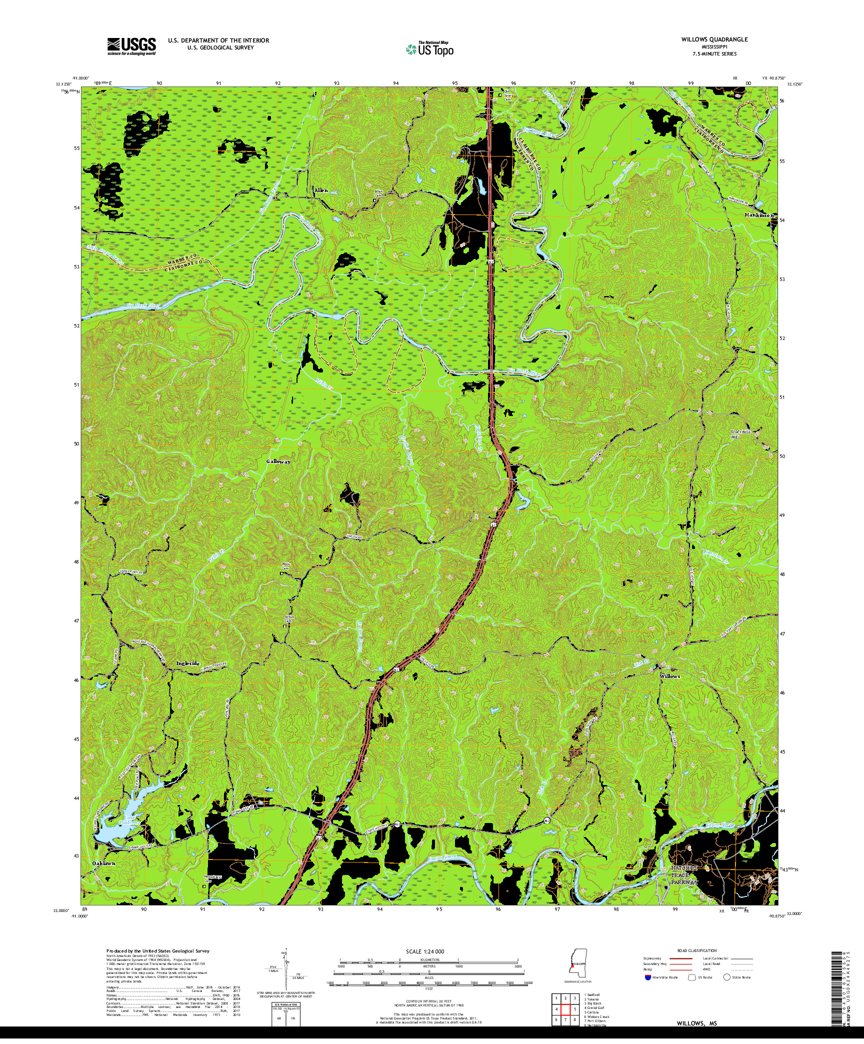 USGS US TOPO 7.5-MINUTE MAP FOR WILLOWS, MS 2018