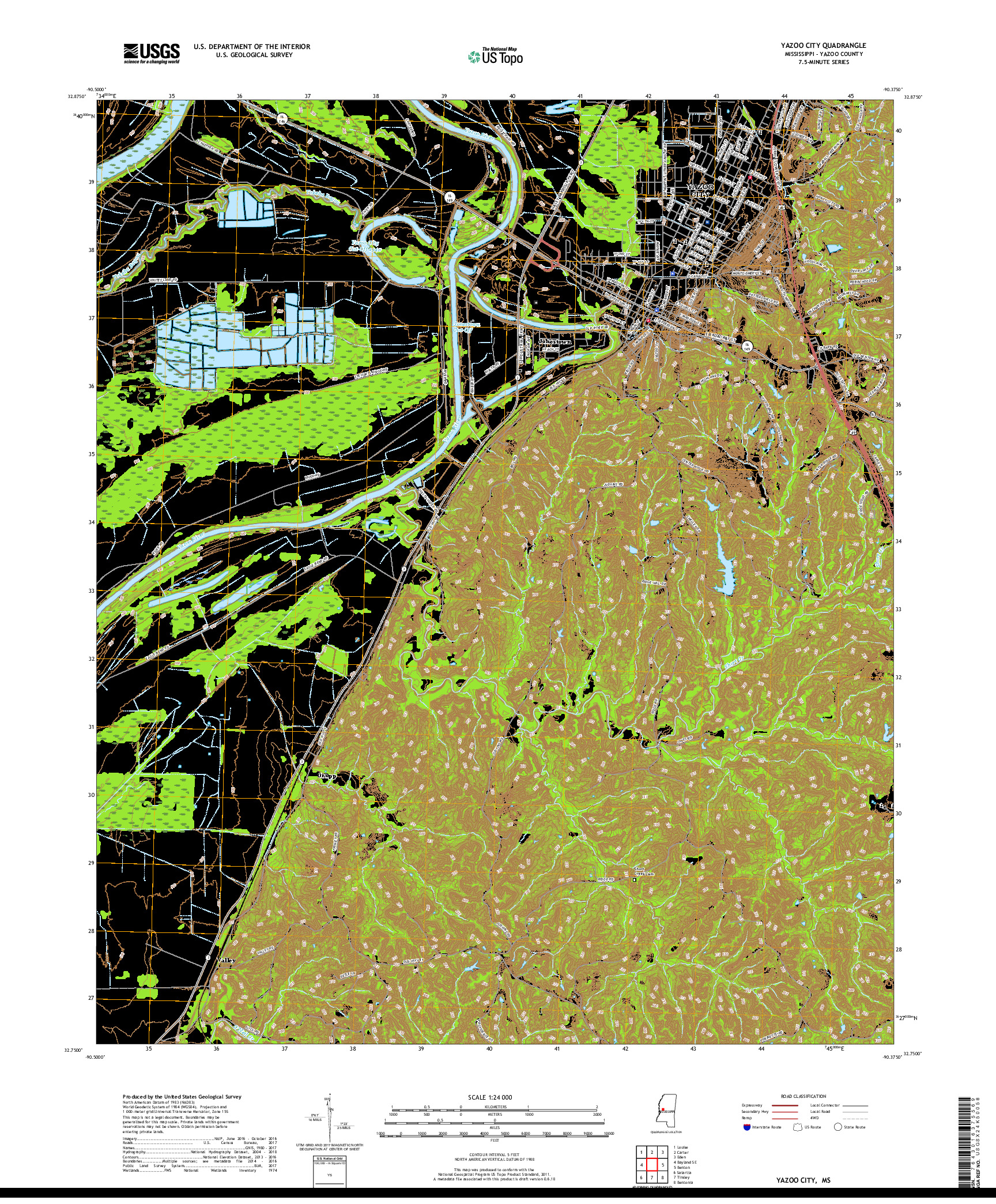 USGS US TOPO 7.5-MINUTE MAP FOR YAZOO CITY, MS 2018